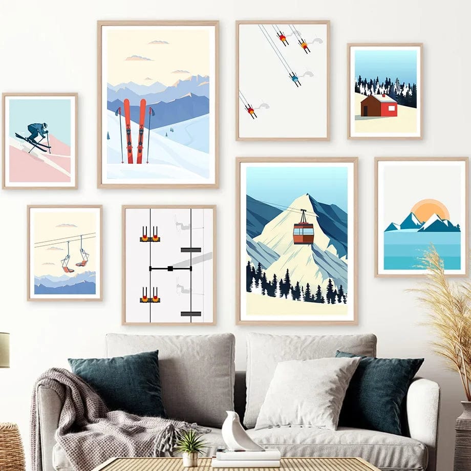 Canvanation Poster Vintage Ski Minimaliste Snowboard Montagne