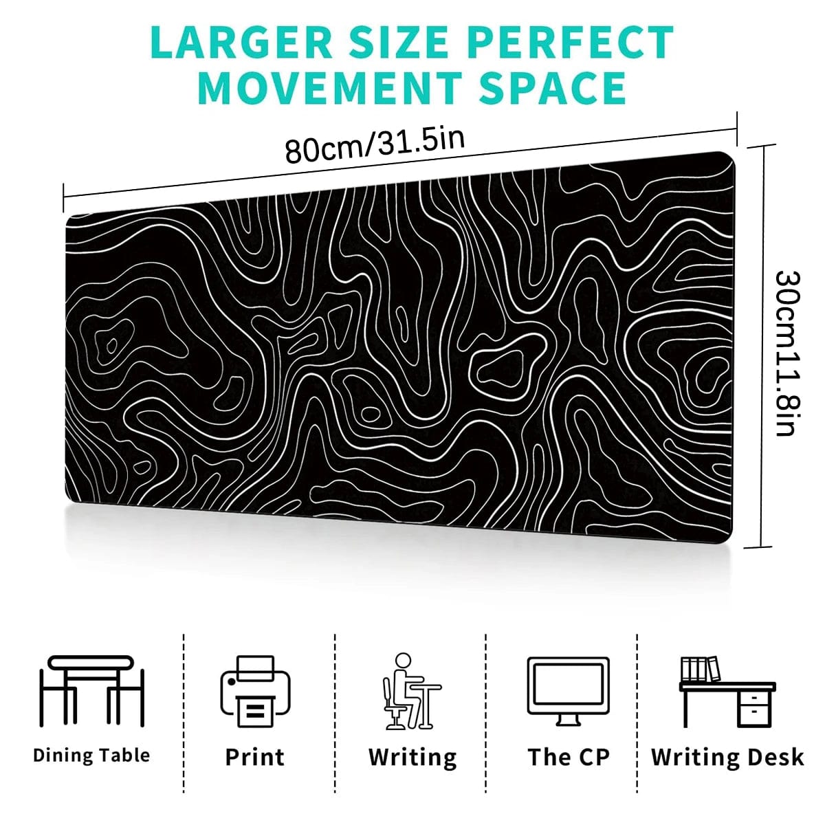 Canvanation 80x30 Cm Tapis De Souris - Topographic Noir Et Blanc