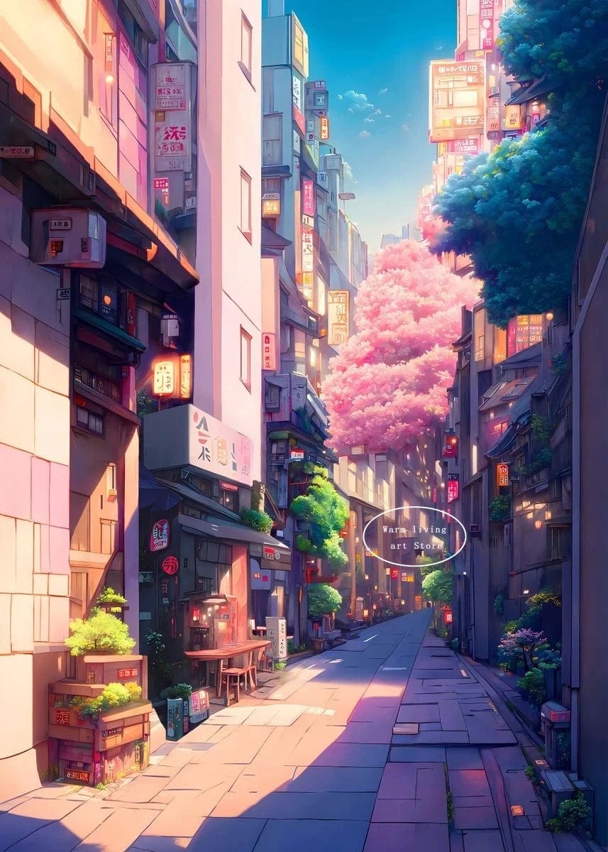Canvanation 18 / 60X80cm Affiche Japonais De La Rue Tokyo de l'Anime Japonais Sakura