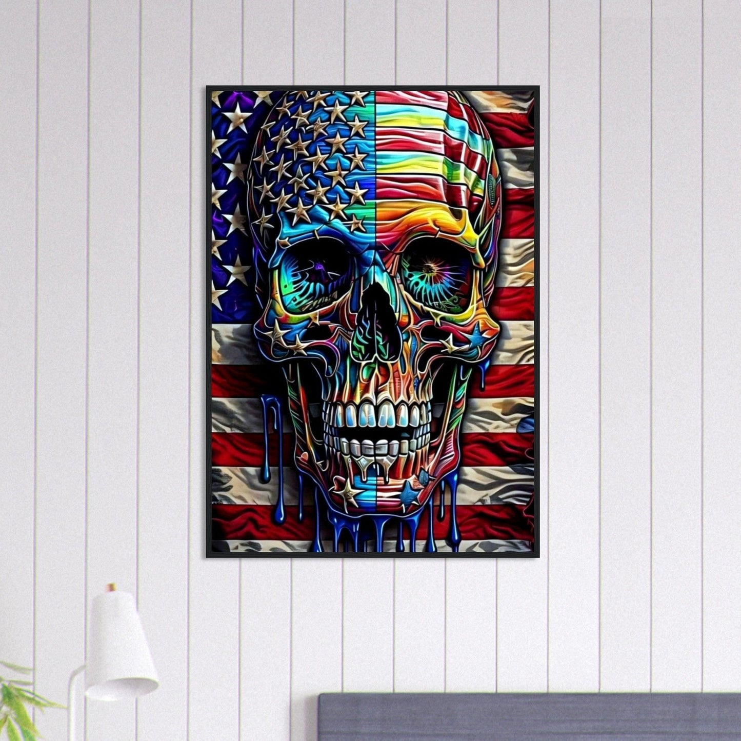 Canvanation Print Material 70x100 cm / 28x40″ Tableau Tête De Mort Drapeau Amérique