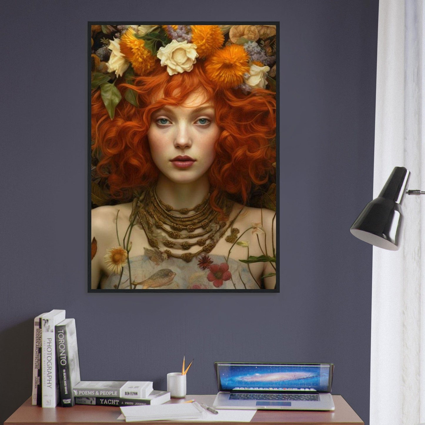 Canvanation Print Material Tableau Femme Fleurs Cheveux Rousse