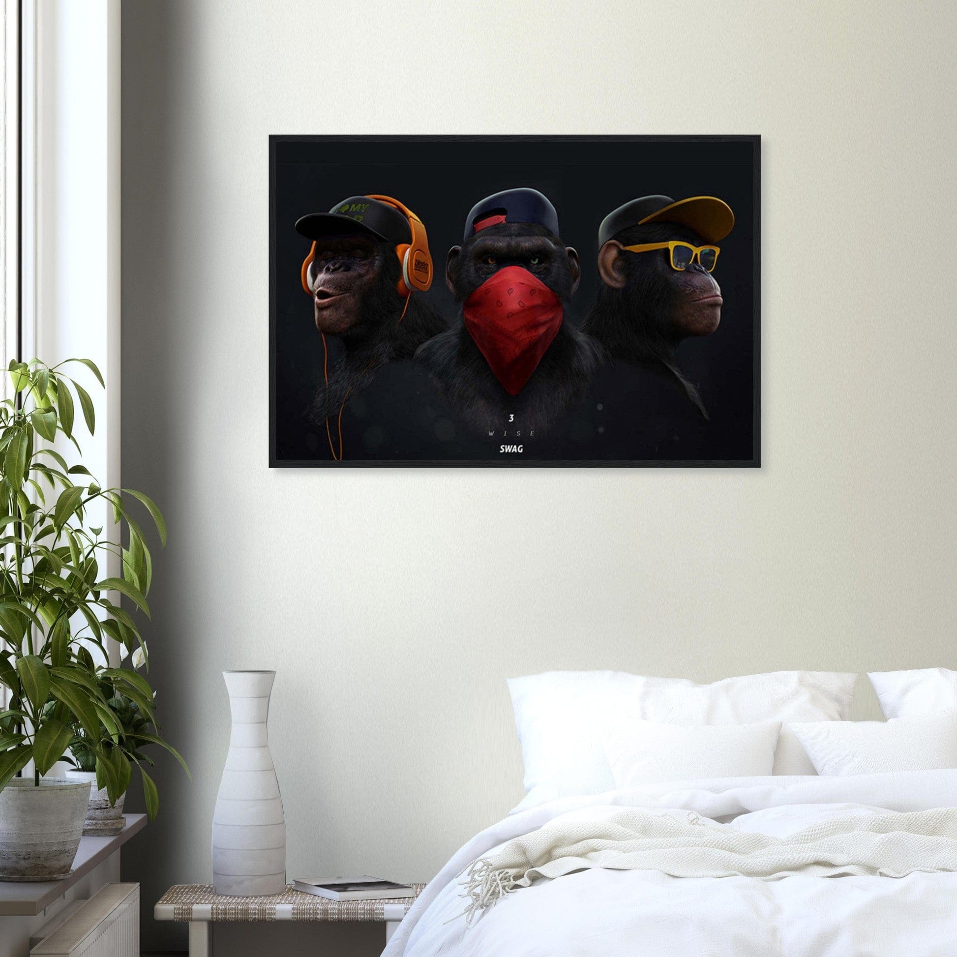 Canvanation 50x70 cm / 20x28″ / Cadre en bois Cadre 3 Singes Ecoute Silence Voir