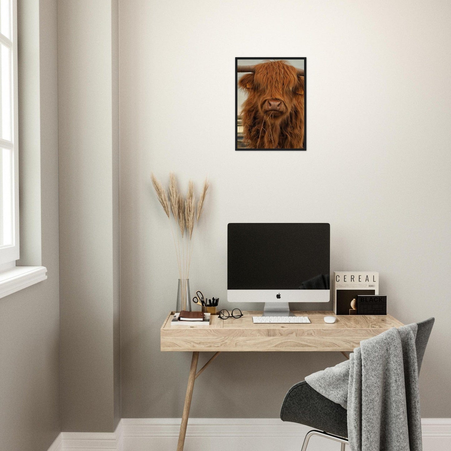 Canvanation Print Material Cadre / 50x70 cm / 20x28″ Tableau Vache Highland