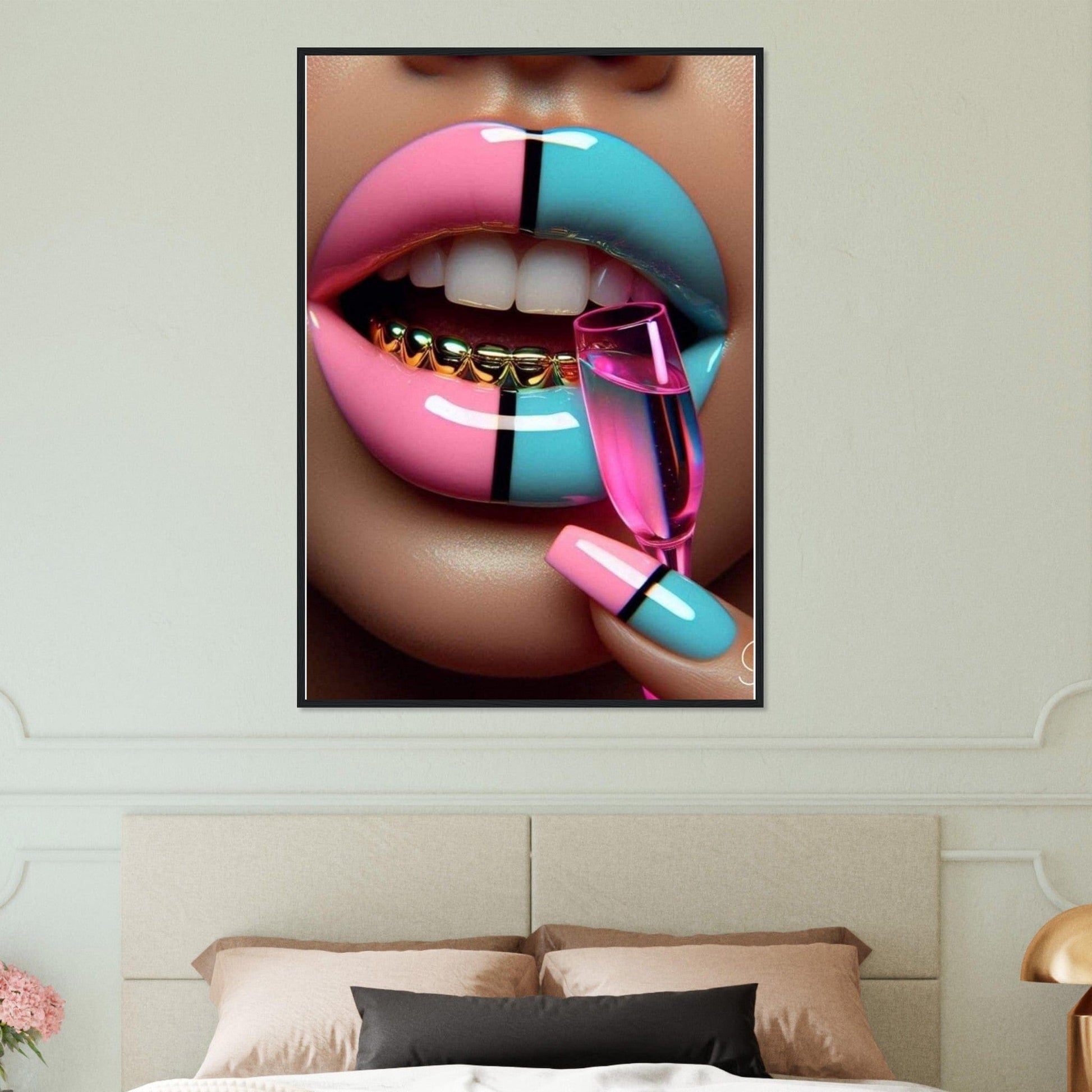 Canvanation Print Material Tableau Levres Bleu Et Rose