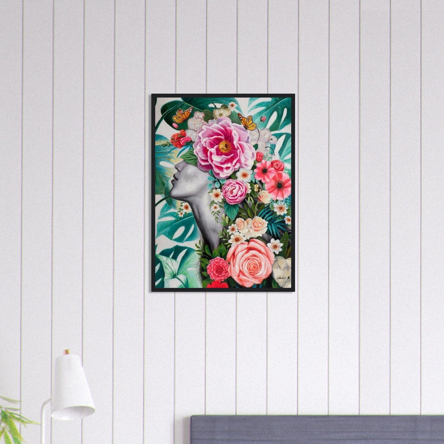 Canvanation Print Material 50x70 cm / 20x28″ Tableau Femme Fleurs Cheveux Vert Forêt