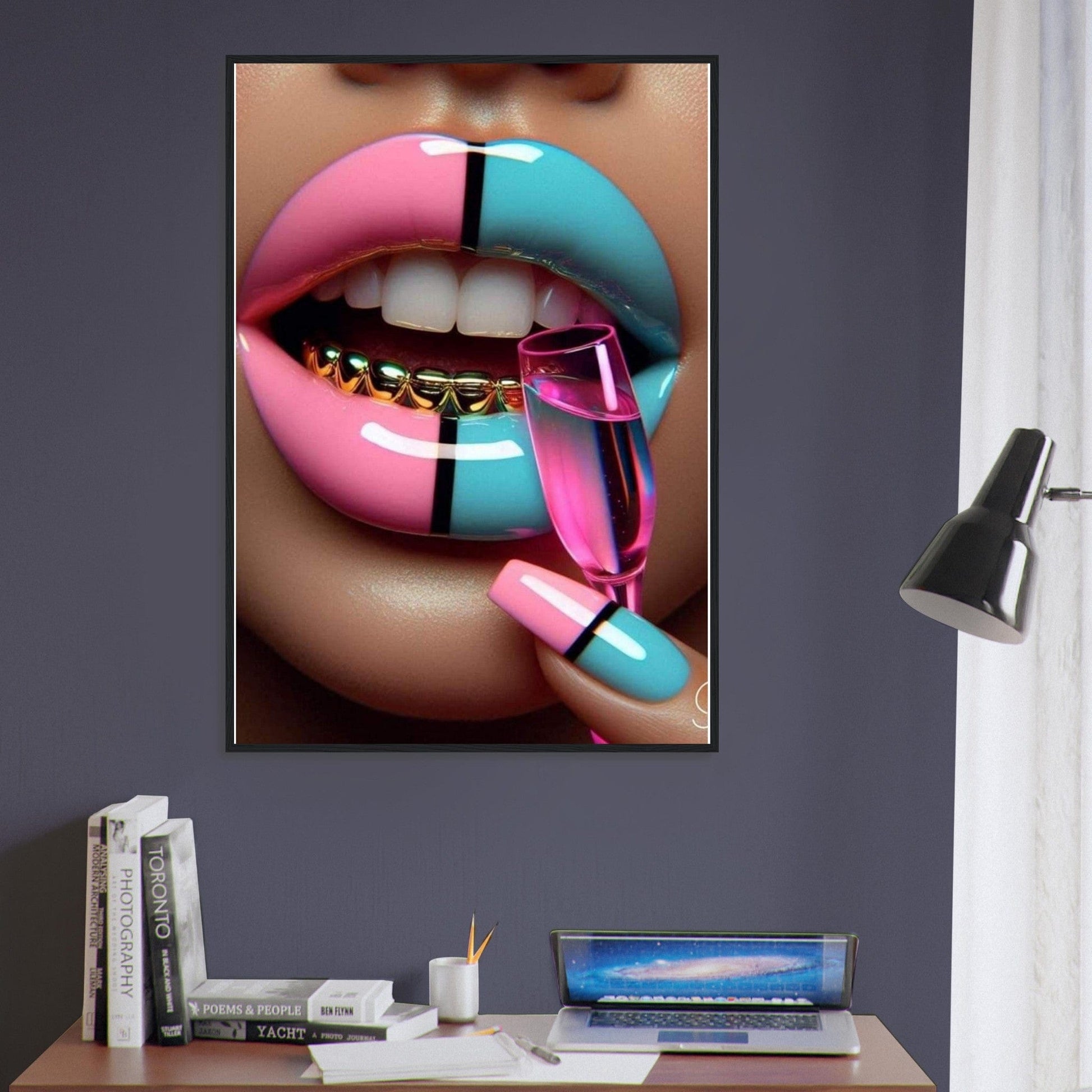 Canvanation Print Material Tableau Levres Bleu Et Rose