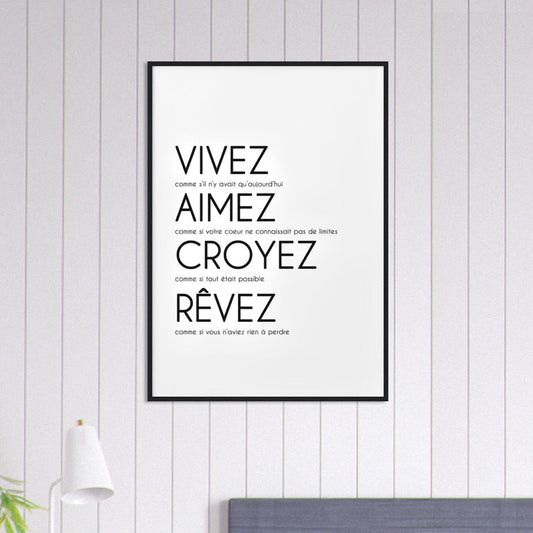 Canvanation Print Material 70x100 cm / 28x40″ Tableau Citation Motivation Vivez Aimez Croyez Rêver