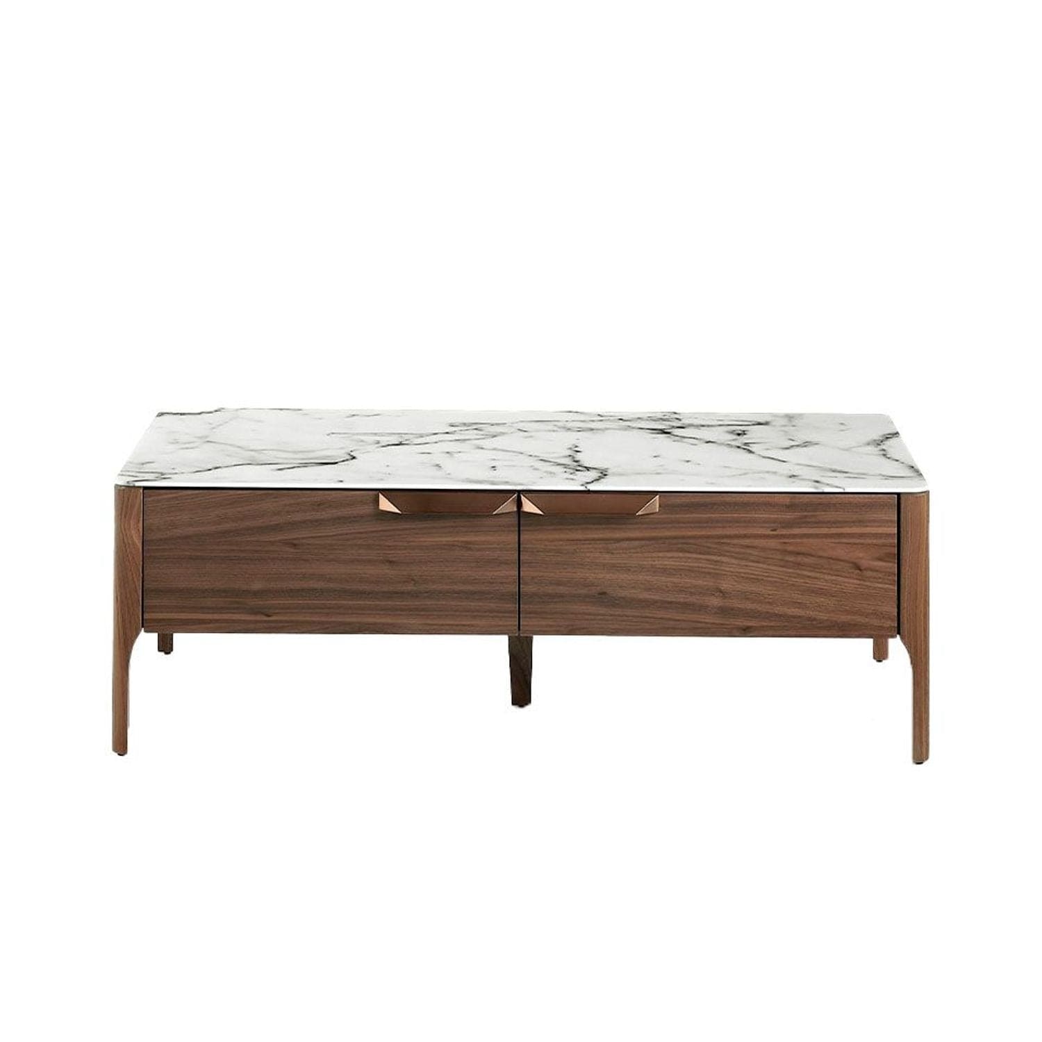 Canvanation Table basse moderne avec plateau effet marbre et base en bois Plaqué Noyer