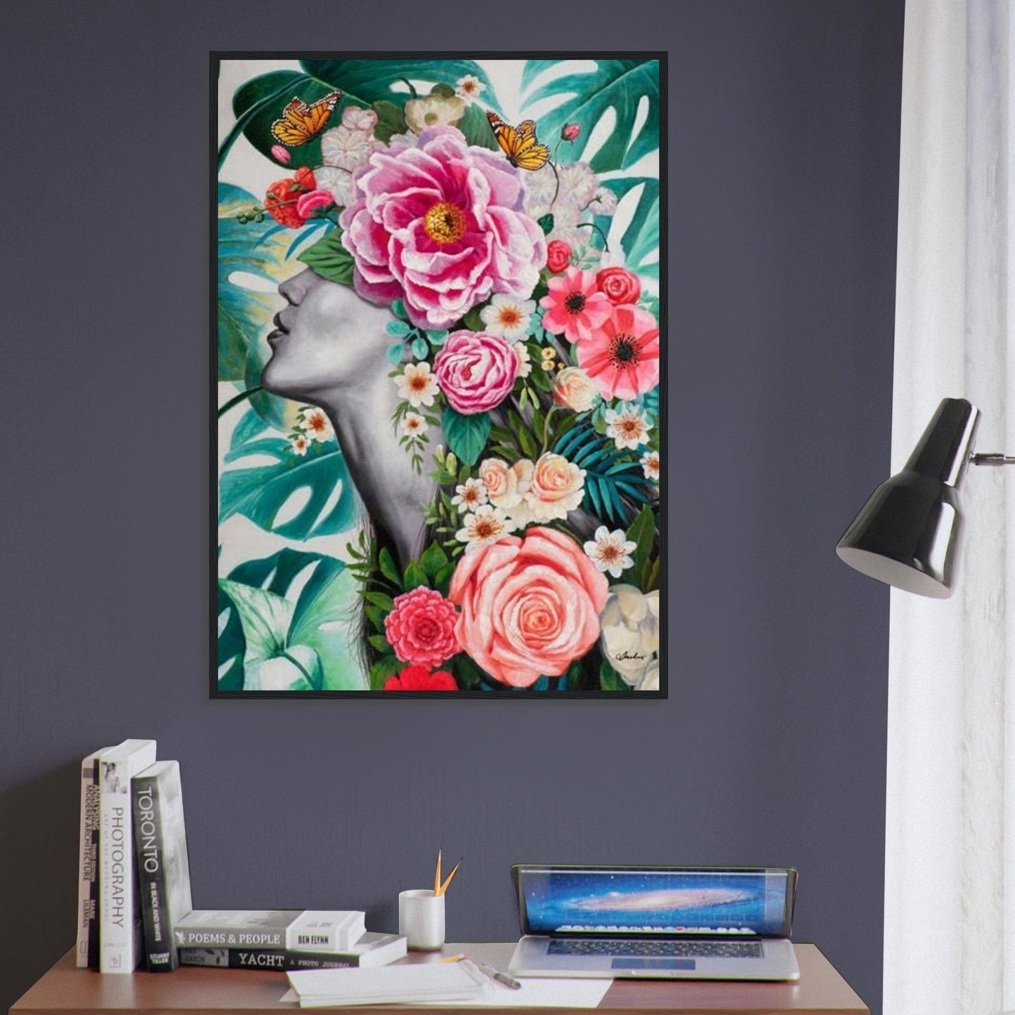 Canvanation Print Material Tableau Femme Fleurs Cheveux Vert Forêt