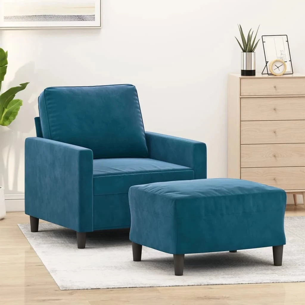 Canvanation Fauteuil avec Repose-Pied Bleu en Velours – Élégance et Détente Assurées