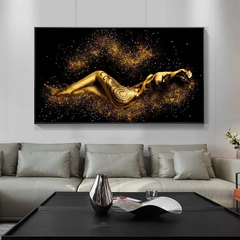Canvanation Peinture Femme Abstraite Noir Et Or