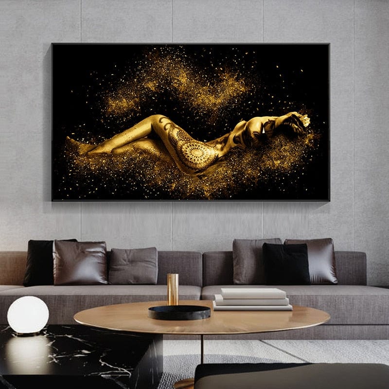 Canvanation Peinture Femme Abstraite Noir Et Or