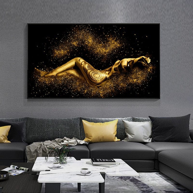 Canvanation Peinture Femme Abstraite Noir Et Or
