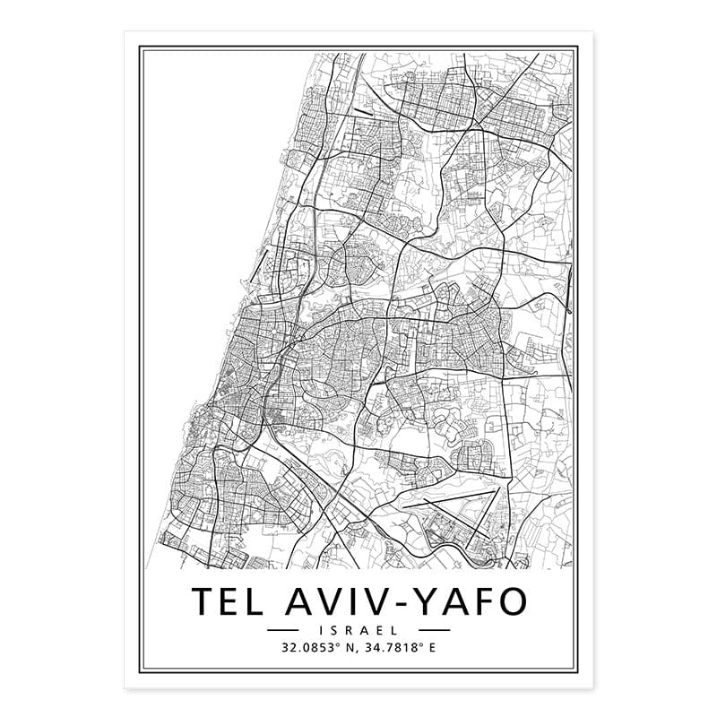 Canvanation Tel Aviv-Yafo / 40x60 cm Map Monde Affiche