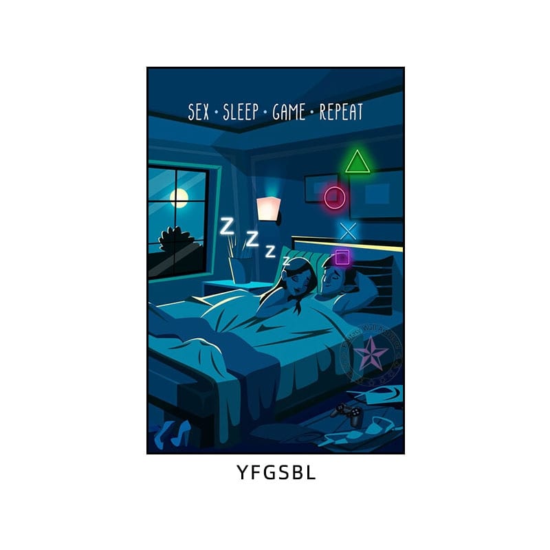 Canvanation Affiche "Manger, Dormir, Jouer, Répéter" Pour Gamer