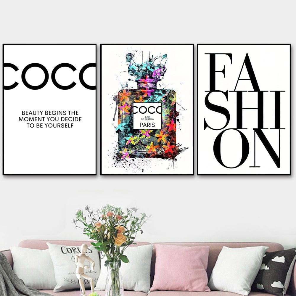 Canvanation Lot De 3 / 45x60x3 cm / 18x24″x3 / Avec Cadre Tableau Marque De Luxe Coco Chanel