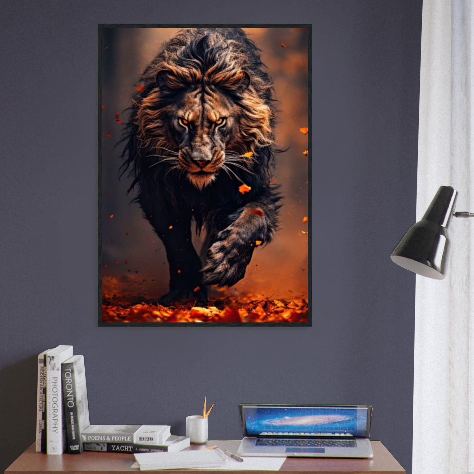 Tableau Lion Feu Orange