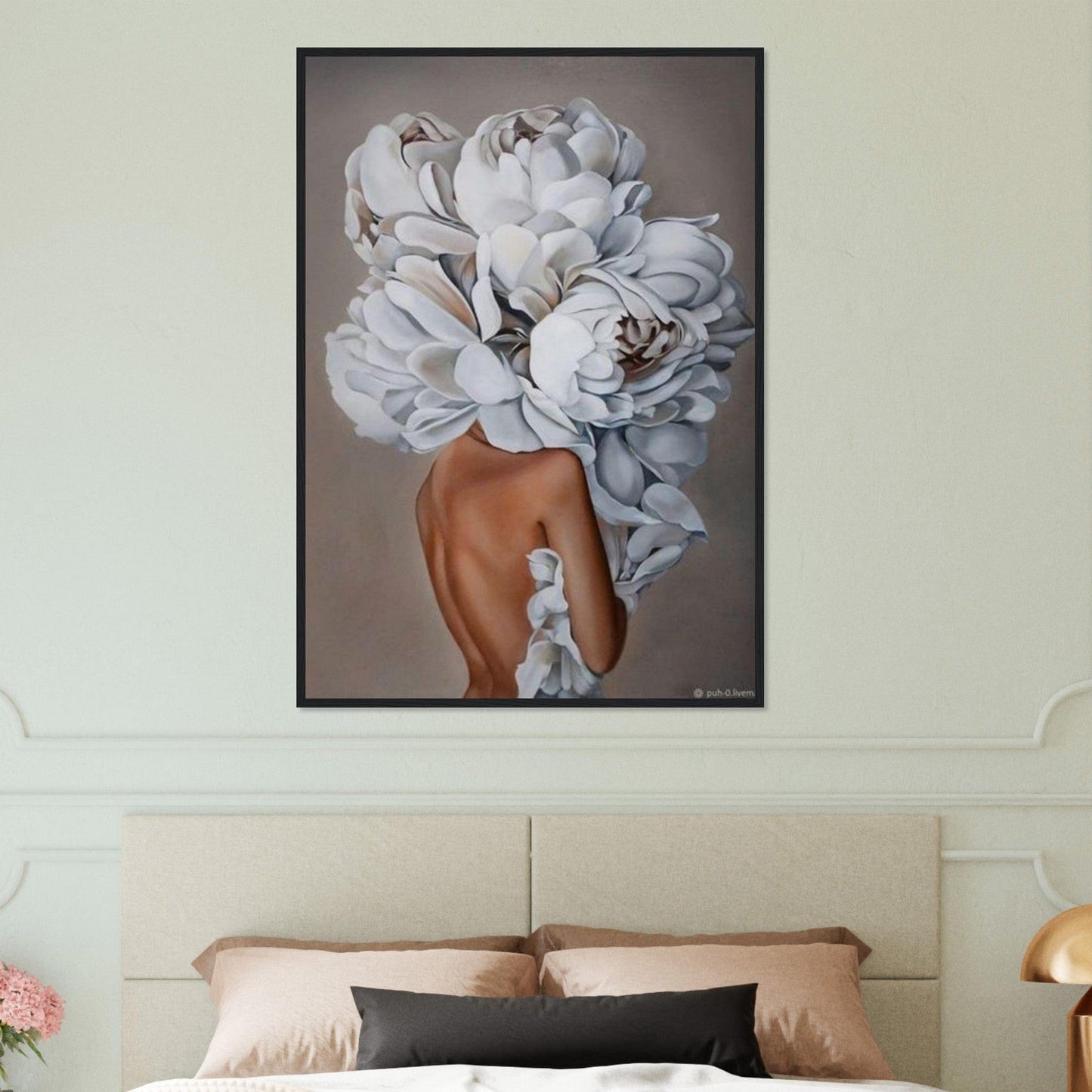 Tableau Femme Fleurs Cheveux Blanc