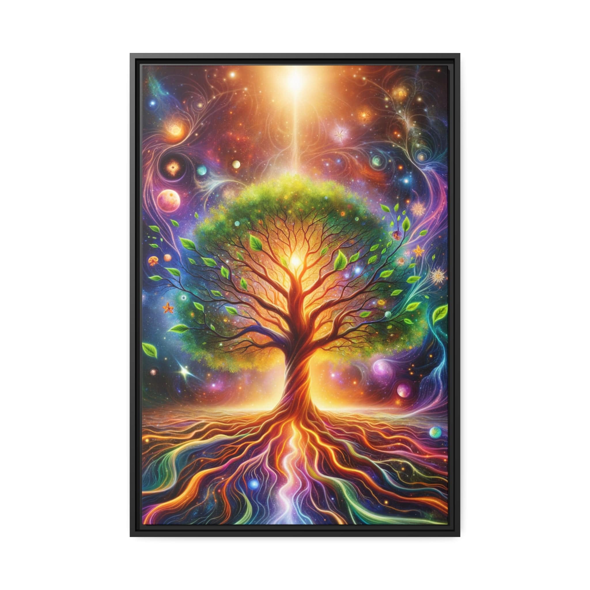 Printify Canvas 24″ x 36″ (Vertical) / Cadre Noir Tableau l'arbre de vie majestueux