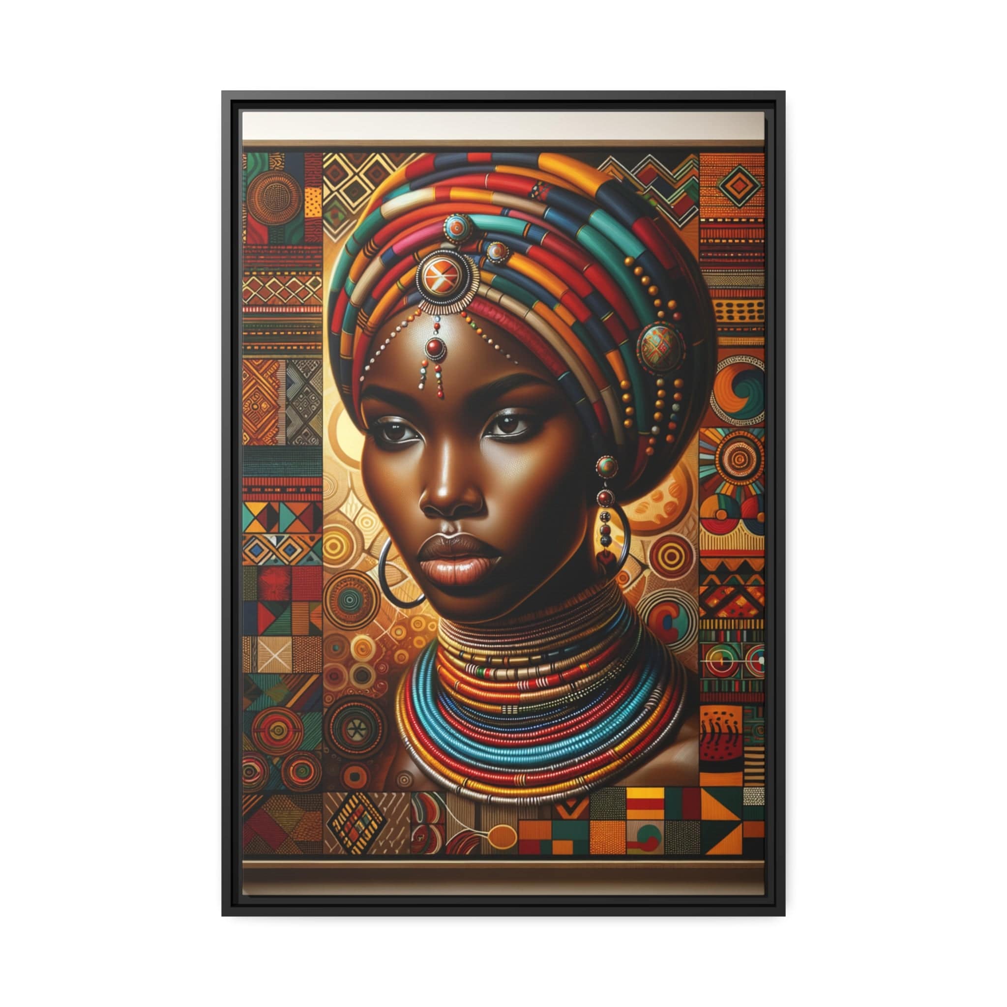 Printify Canvas 24″ x 36″ (Vertical) / Black / 1.25" Tableau "Élégance africaine : Un tableau vibrant rendant hommage à la beauté et à la force des femmes africaines"