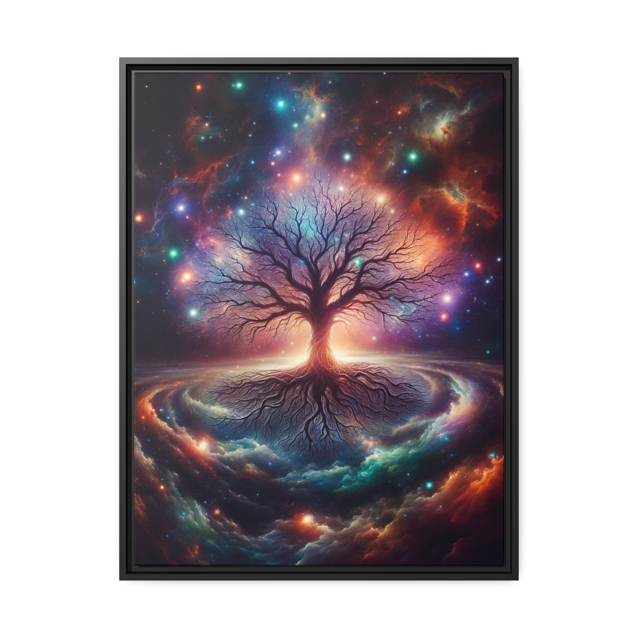 Printify Canvas 24" x 32" (Vertical) / Cadre Noir Tableau Arbre De Vie La Danse Des Couleurs