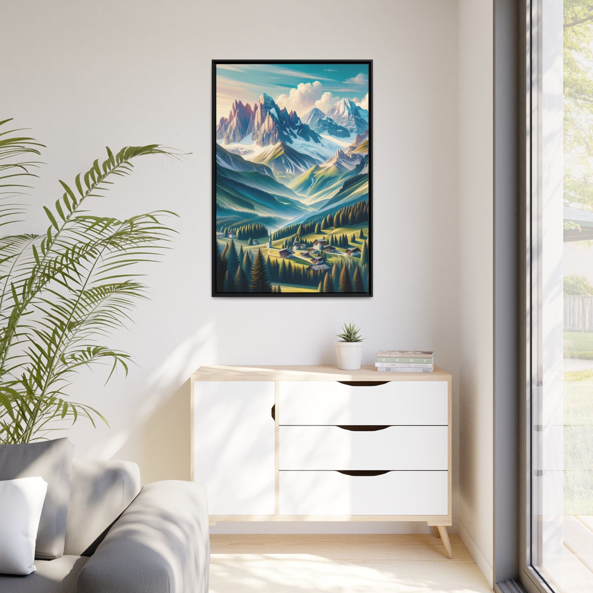 Printify Canvas Tableau "Émerveillement alpin : Un tableau vibrant des sommets majestueux des Alpes"