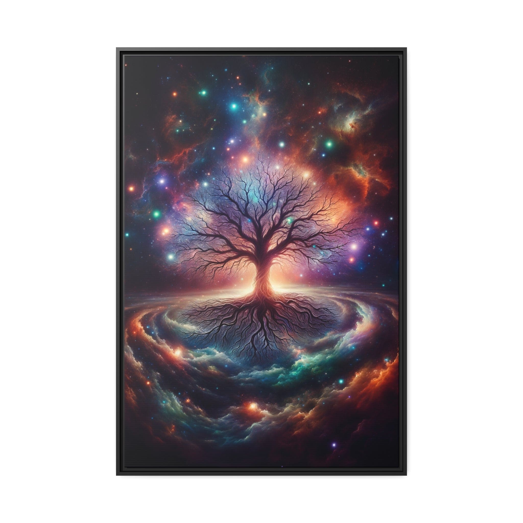 Printify Canvas 32″ x 48″ (Vertical) / Cadre Noir Tableau Arbre De Vie La Danse Des Couleurs