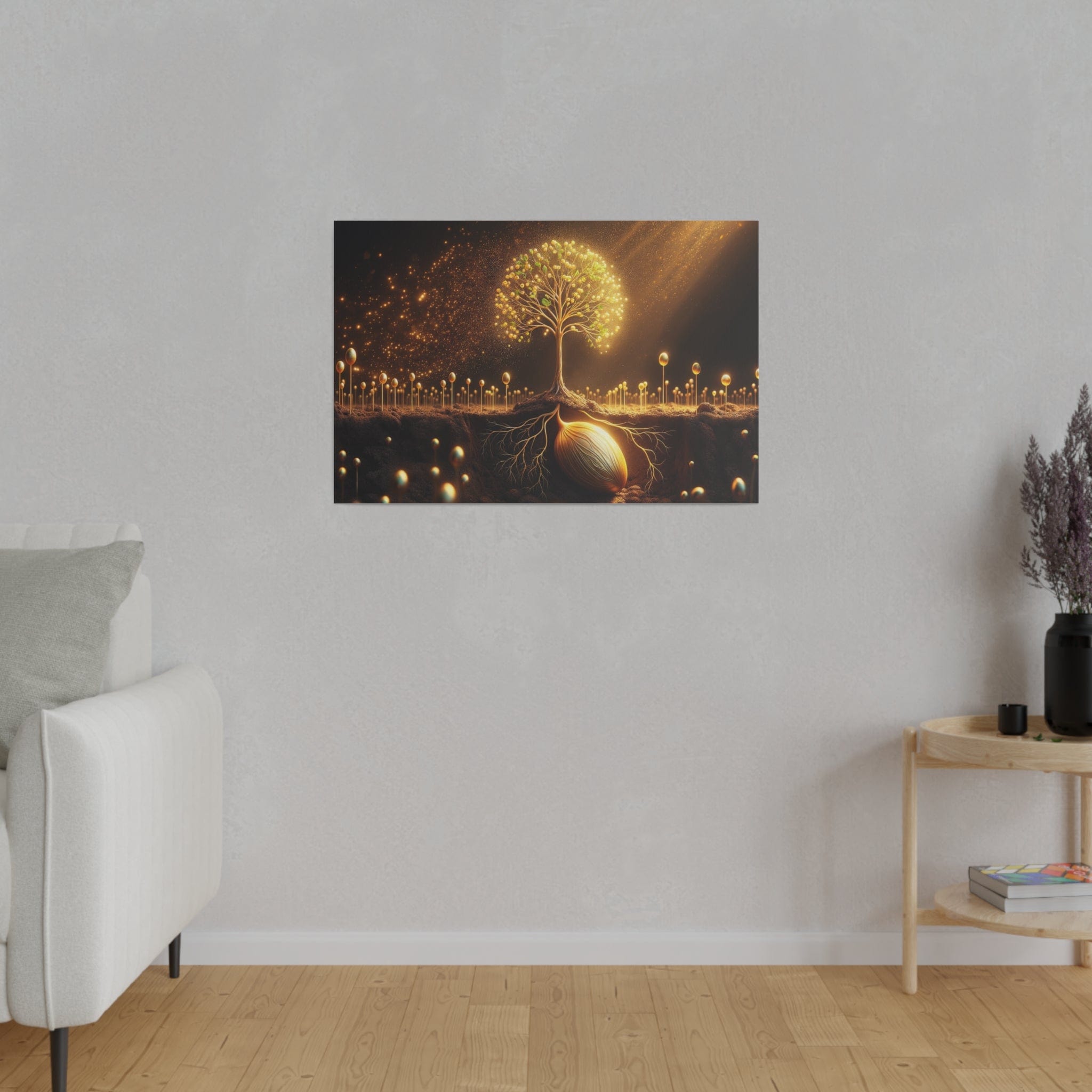 Printify Canvas Tableau L'Arbre de Vie scintillant d'or