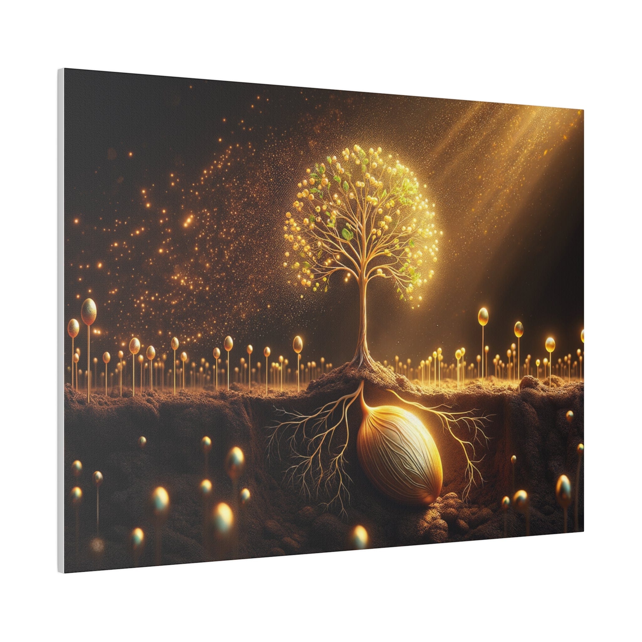 Printify Canvas Tableau L'Arbre de Vie scintillant d'or