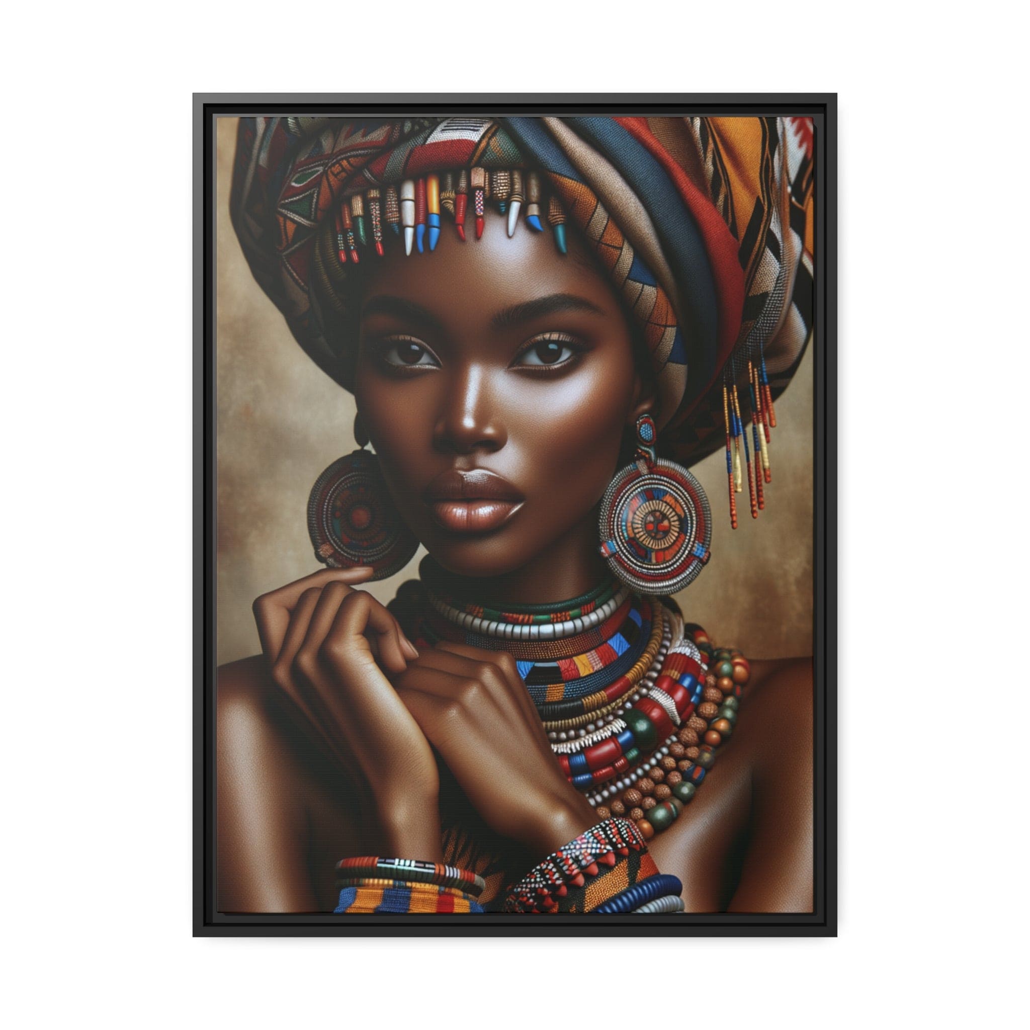 Printify Canvas 61.00 Cm" x 81.30 Cm" (Vertical) Tableau "La beauté africaine au féminin : un tableau vibrant de couleurs et d'émotions"