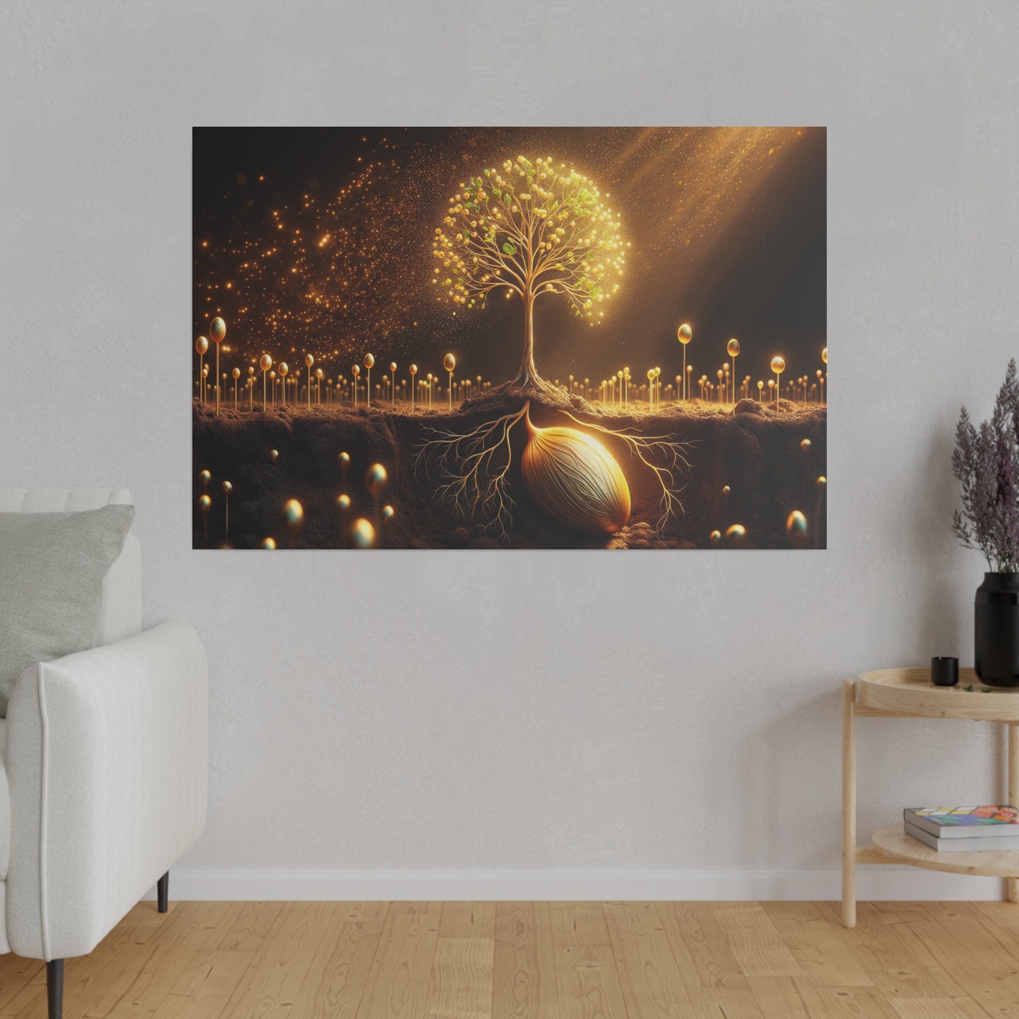 Printify Canvas Tableau L'Arbre de Vie scintillant d'or