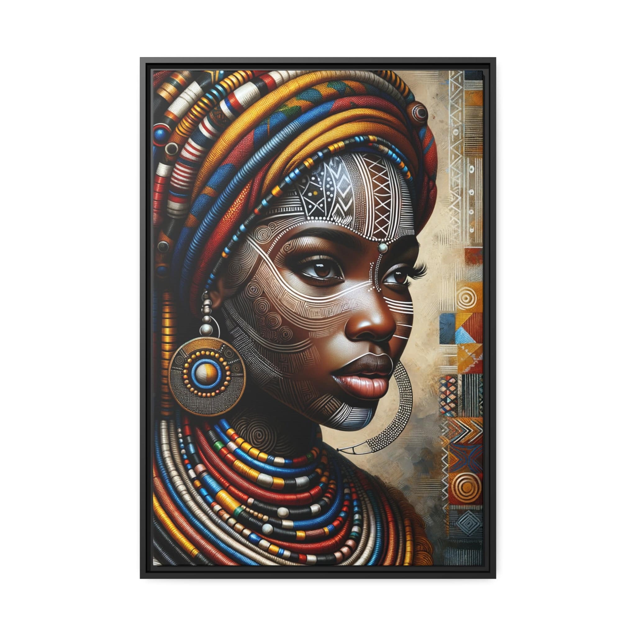 Printify Canvas 61.00 Cm″ x 91.40 Cm″ (Vertical) Tableau "Afrique Féminine: Le Portrait Coloré de la Beauté, la Force et l'Élégance"