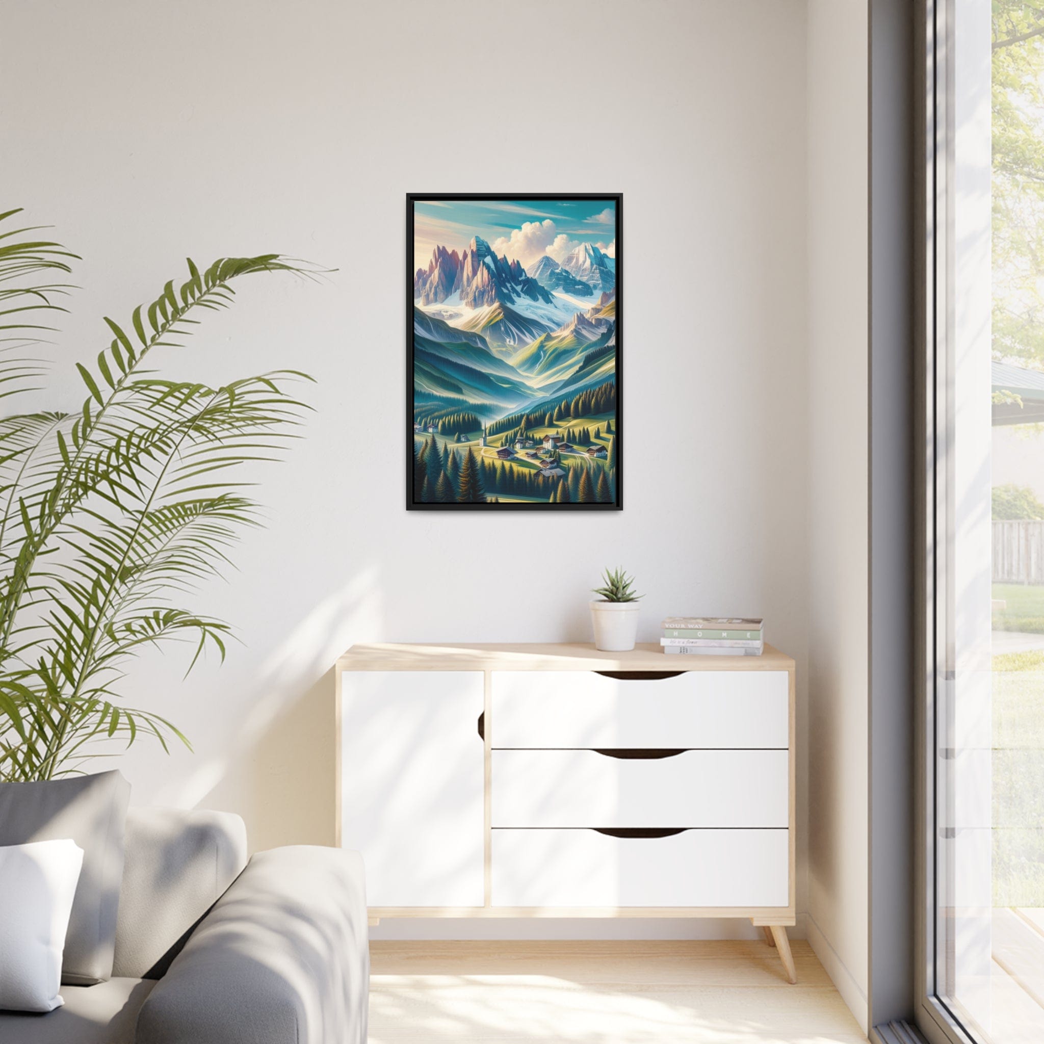 Printify Canvas Tableau "Émerveillement alpin : Un tableau vibrant des sommets majestueux des Alpes"