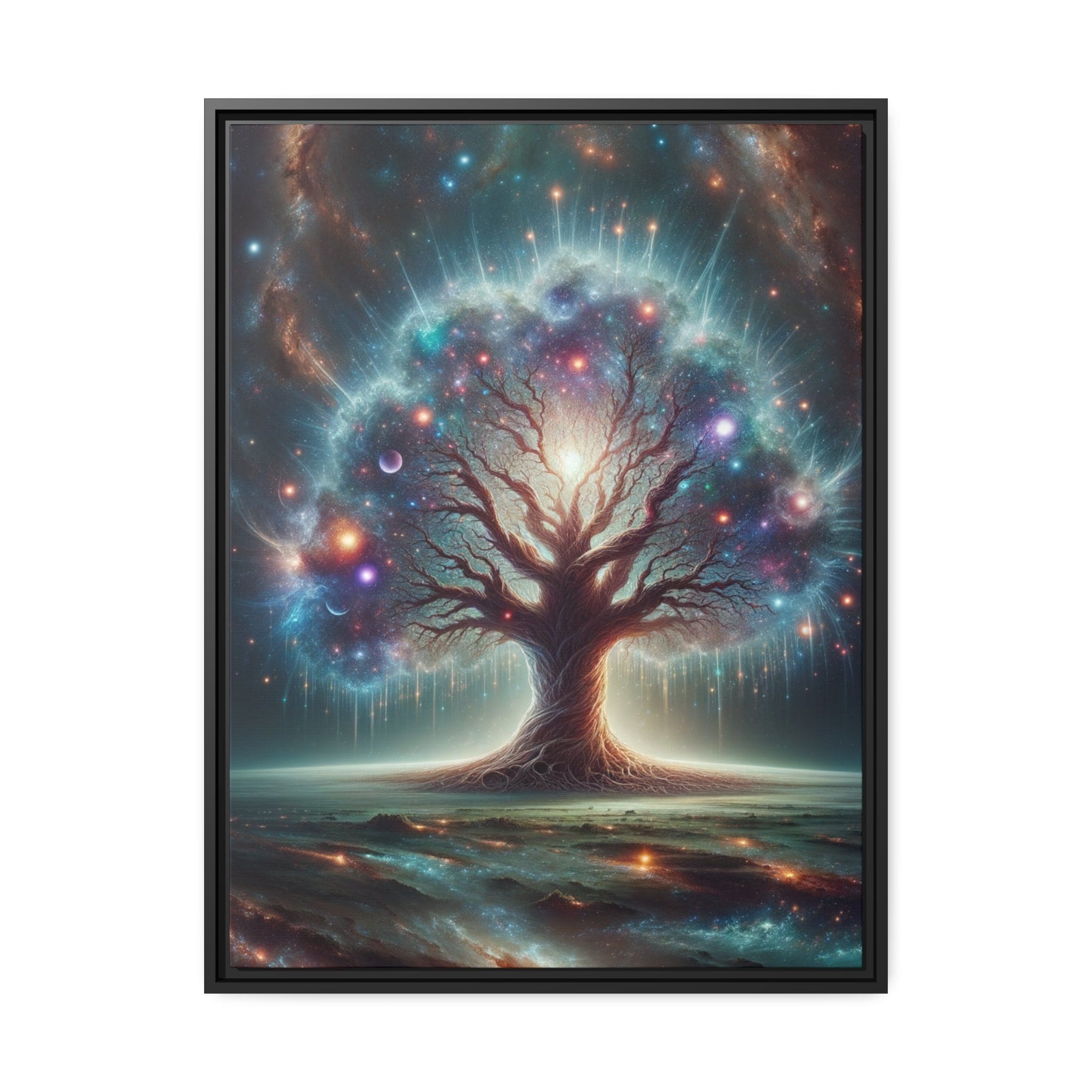 Printify Canvas 24" x 32" (Vertical) / Cadre Noir Tableau Un arbre de vie cosmique