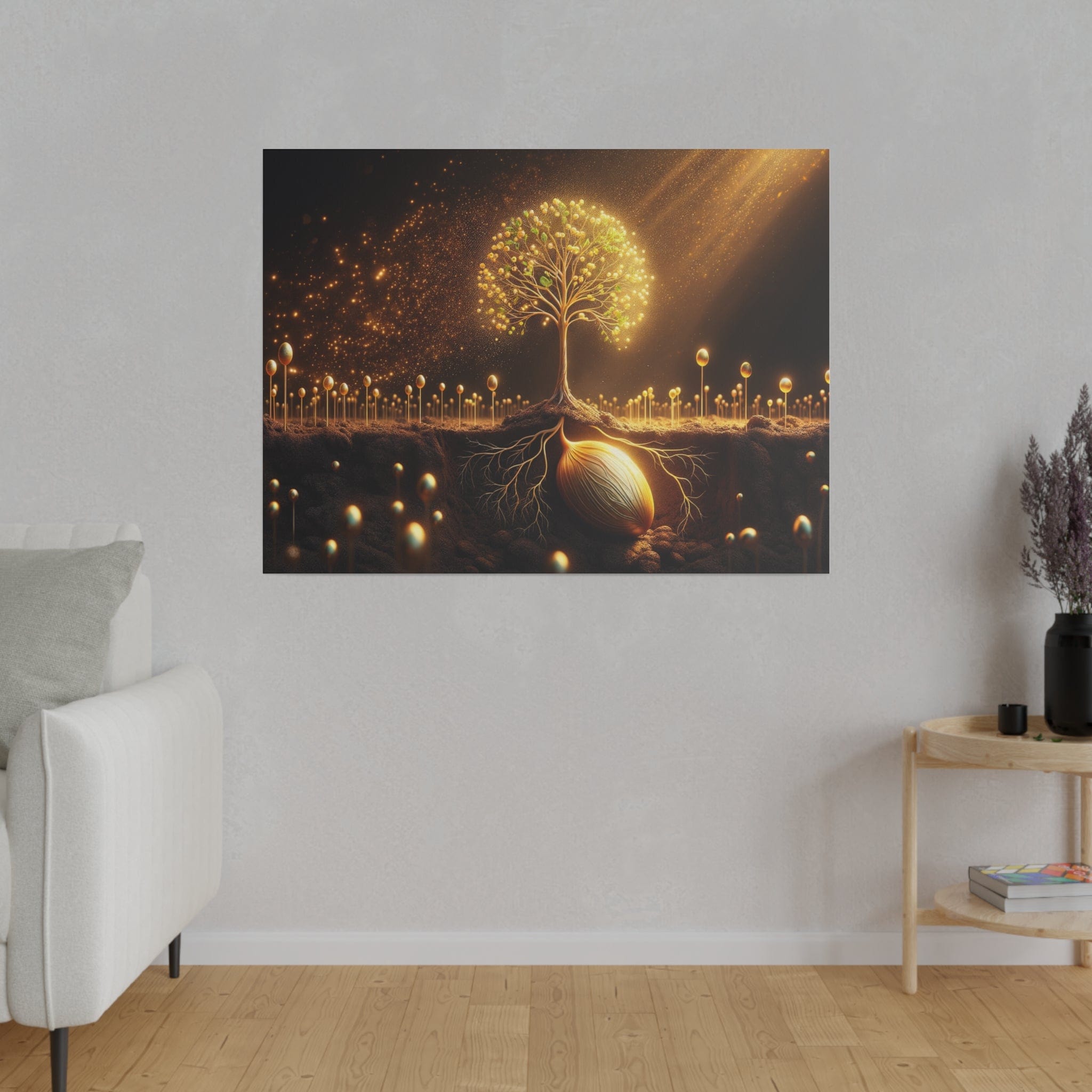 Printify Canvas Tableau L'Arbre de Vie scintillant d'or