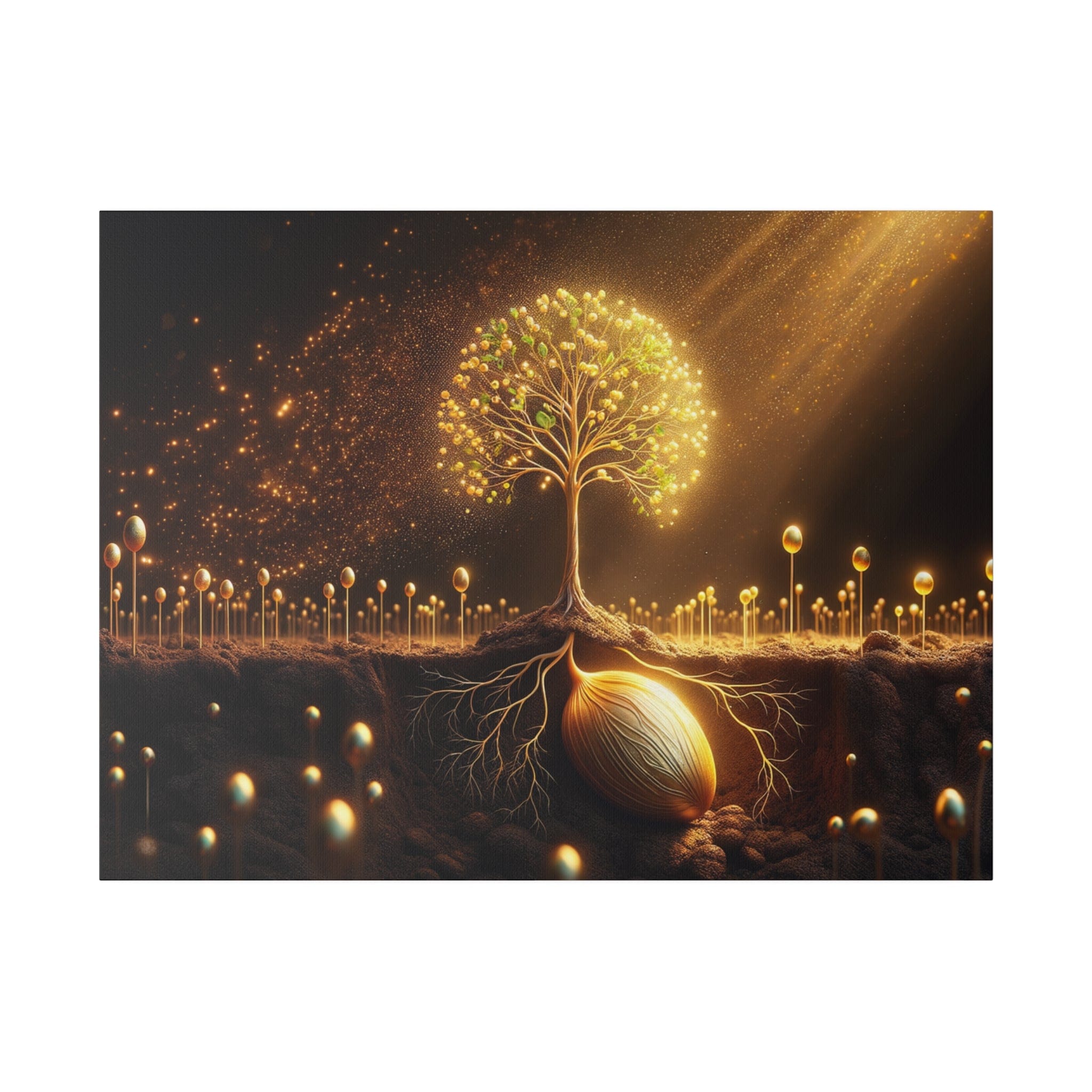 Printify Canvas Tableau L'Arbre de Vie scintillant d'or