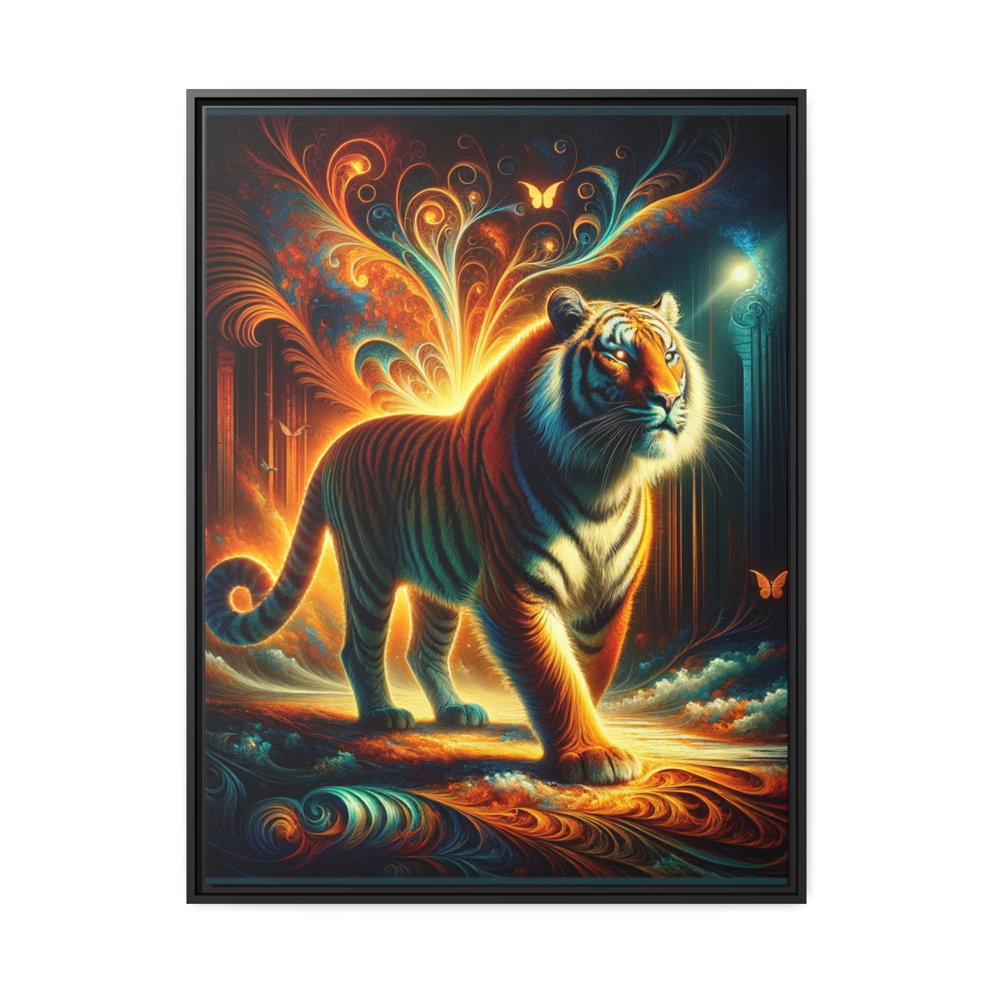 Printify Canvas 30" x 40" (Vertical) / Cadre Noir Tableau Tigre Capturée En Couleurs