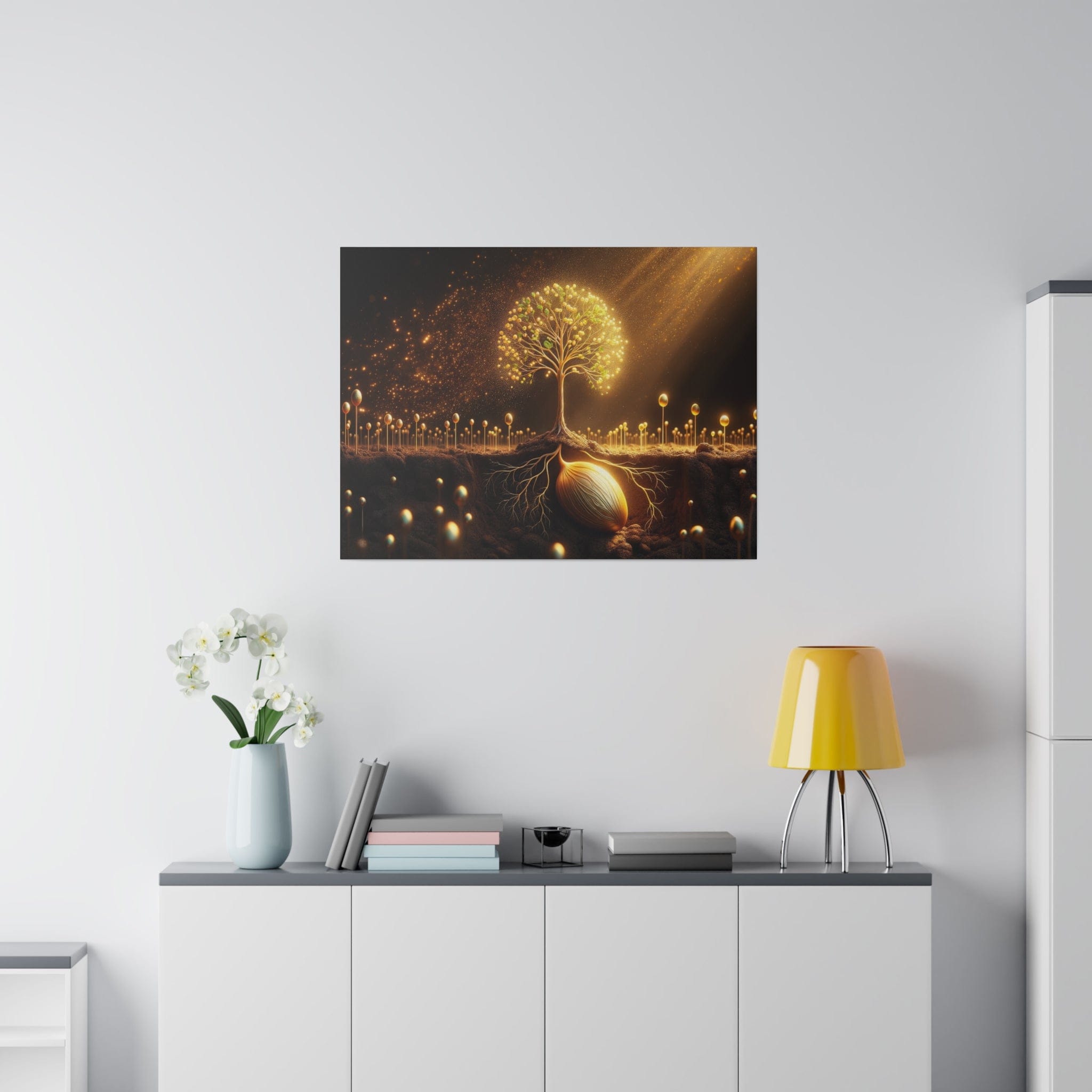 Printify Canvas 61.00 Cm" x 81.30 Cm" (Horizontal) Tableau L'Arbre de Vie scintillant d'or