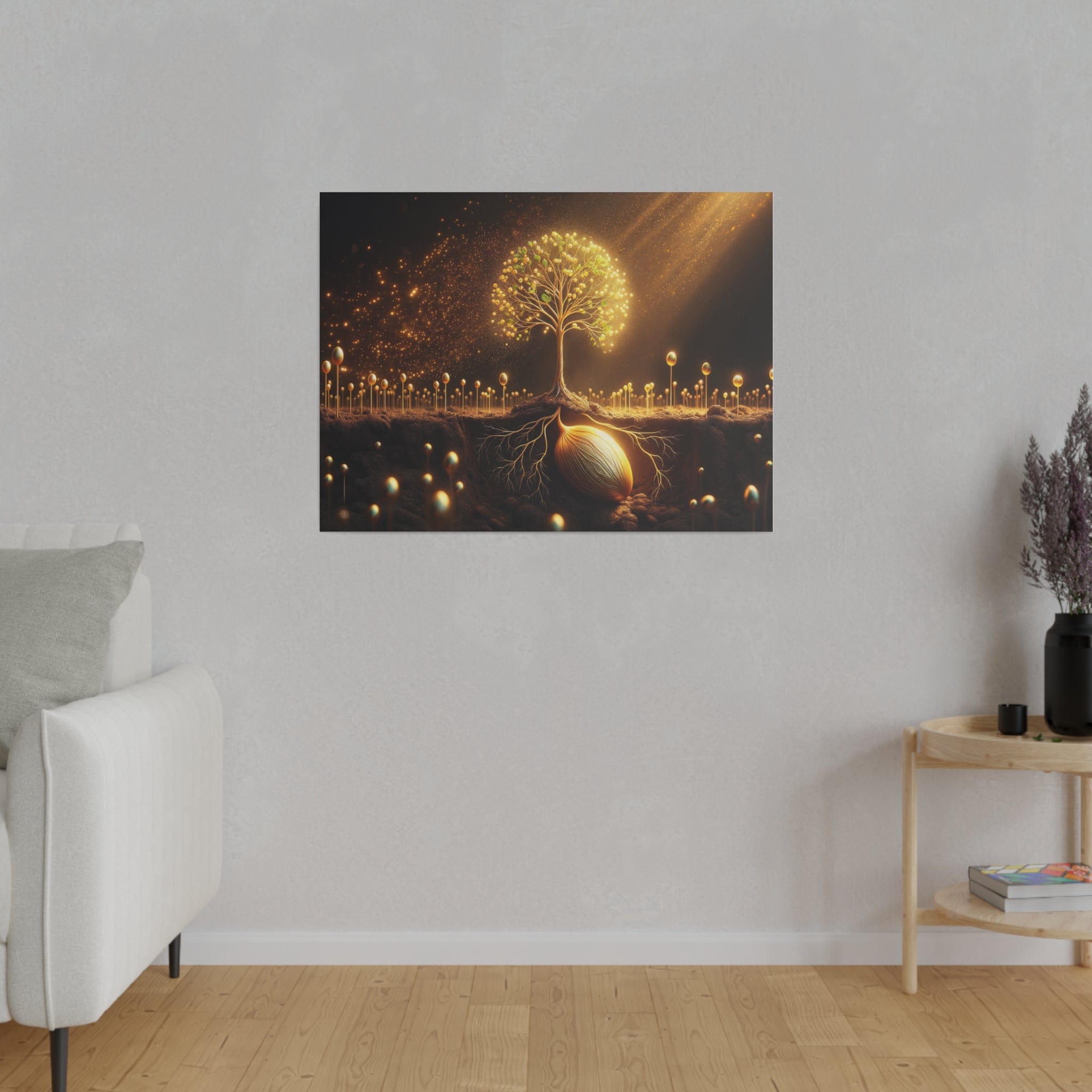 Printify Canvas Tableau L'Arbre de Vie scintillant d'or