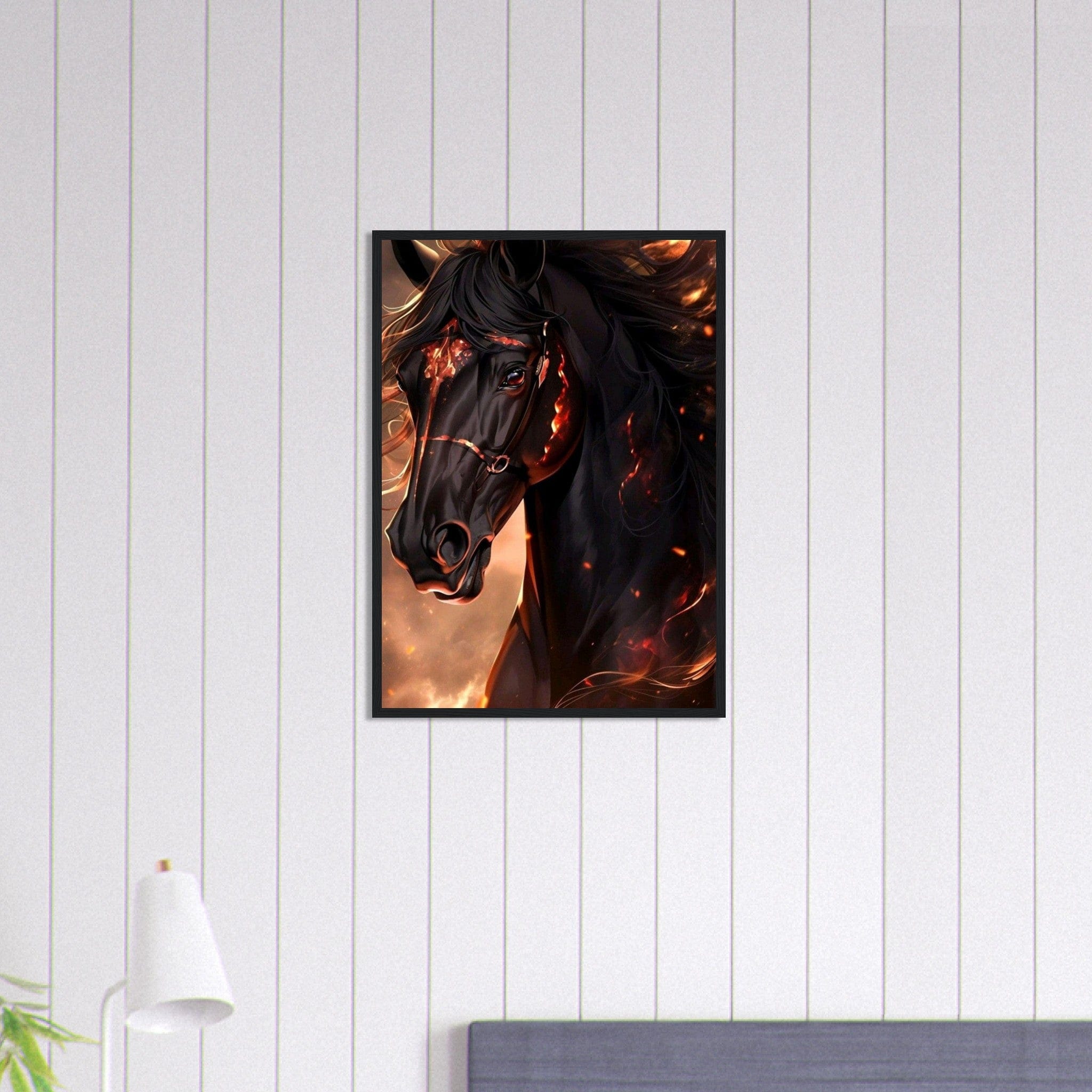 Tableau Cheval Noir Flamme Canvanation