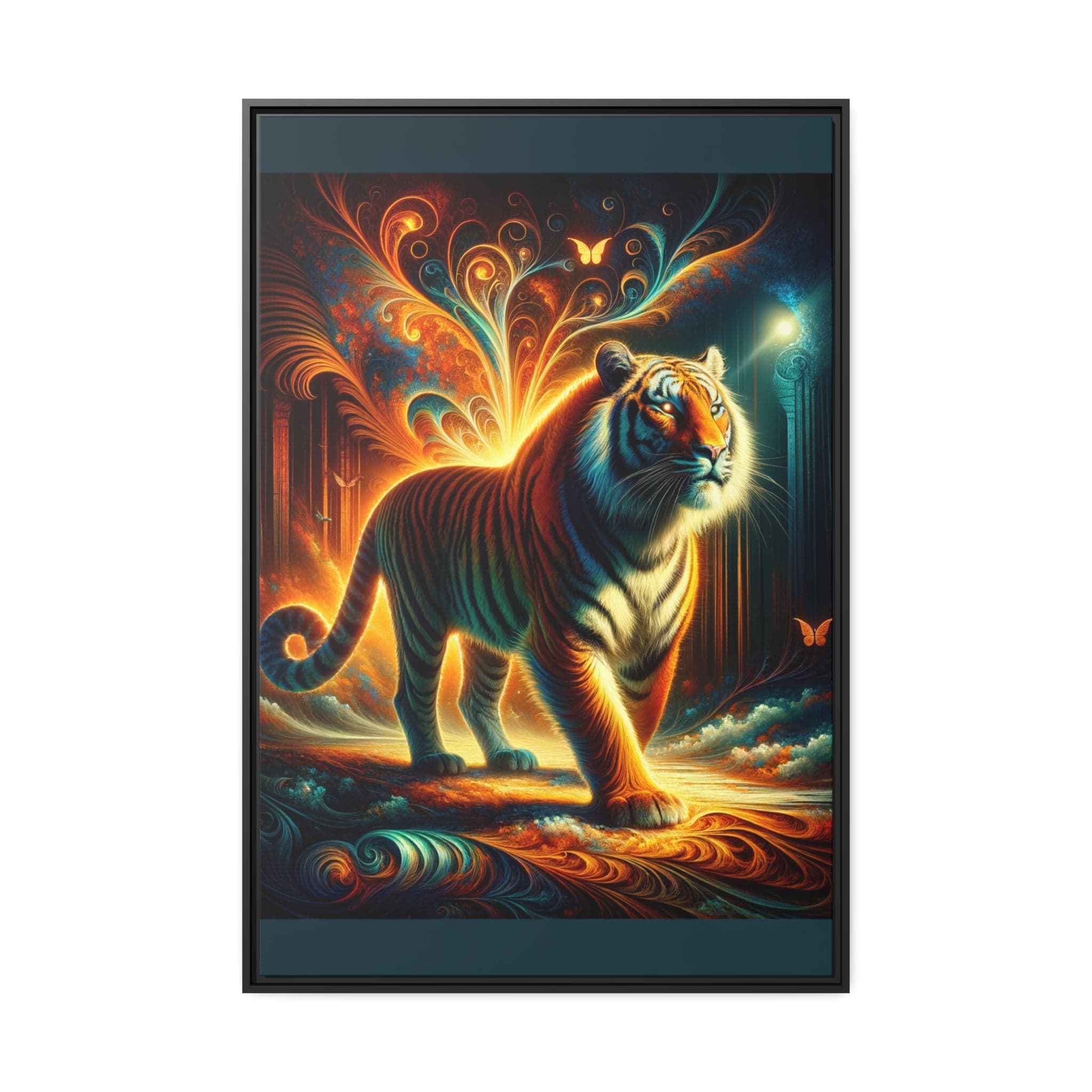 Printify Canvas 32″ x 48″ (Vertical) / Cadre Noir Tableau Tigre Capturée En Couleurs