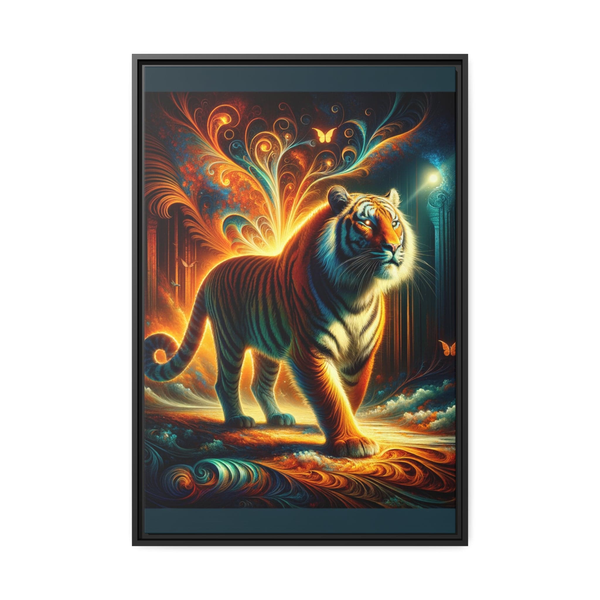 Printify Canvas 24″ x 36″ (Vertical) / Cadre Noir Tableau Tigre Capturée En Couleurs