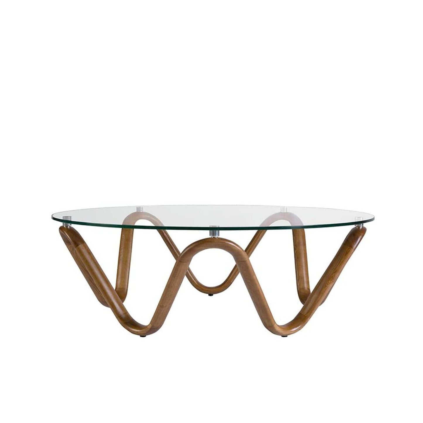 Canvanation Table Basse Ronde Moderne en Verre Trempé et Bois Noyer – Design Élégant et Unique