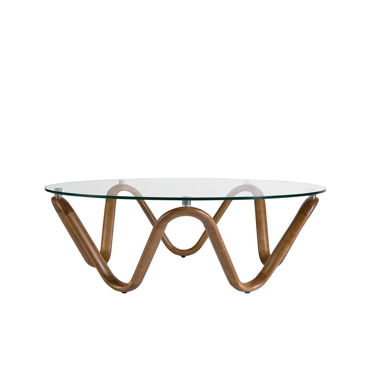 Table Basse Ronde Moderne en Verre Trempé et Bois Noyer – Design Élégant et Unique