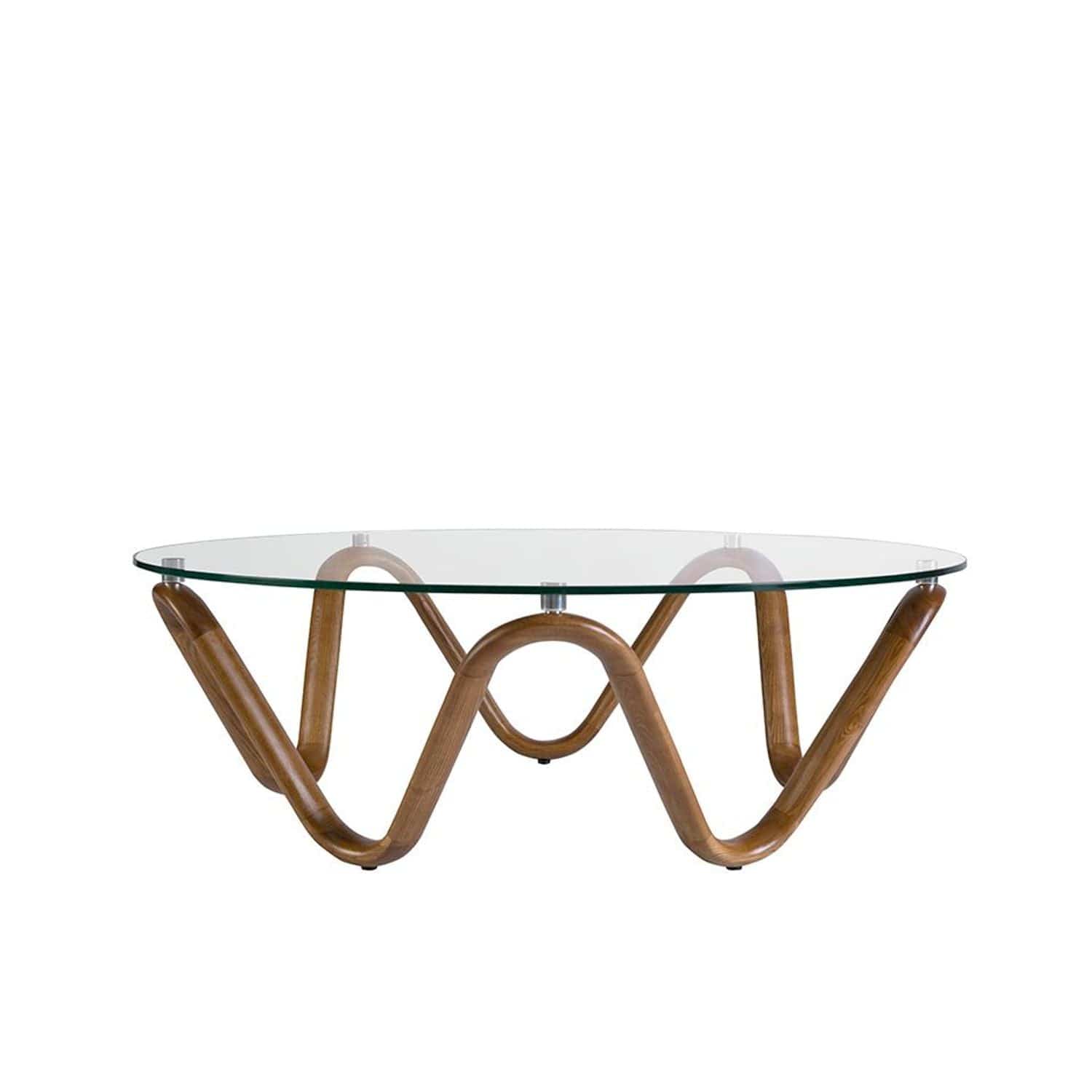 Canvanation Table Basse Ronde Moderne en Verre Trempé et Bois Noyer – Design Élégant et Unique