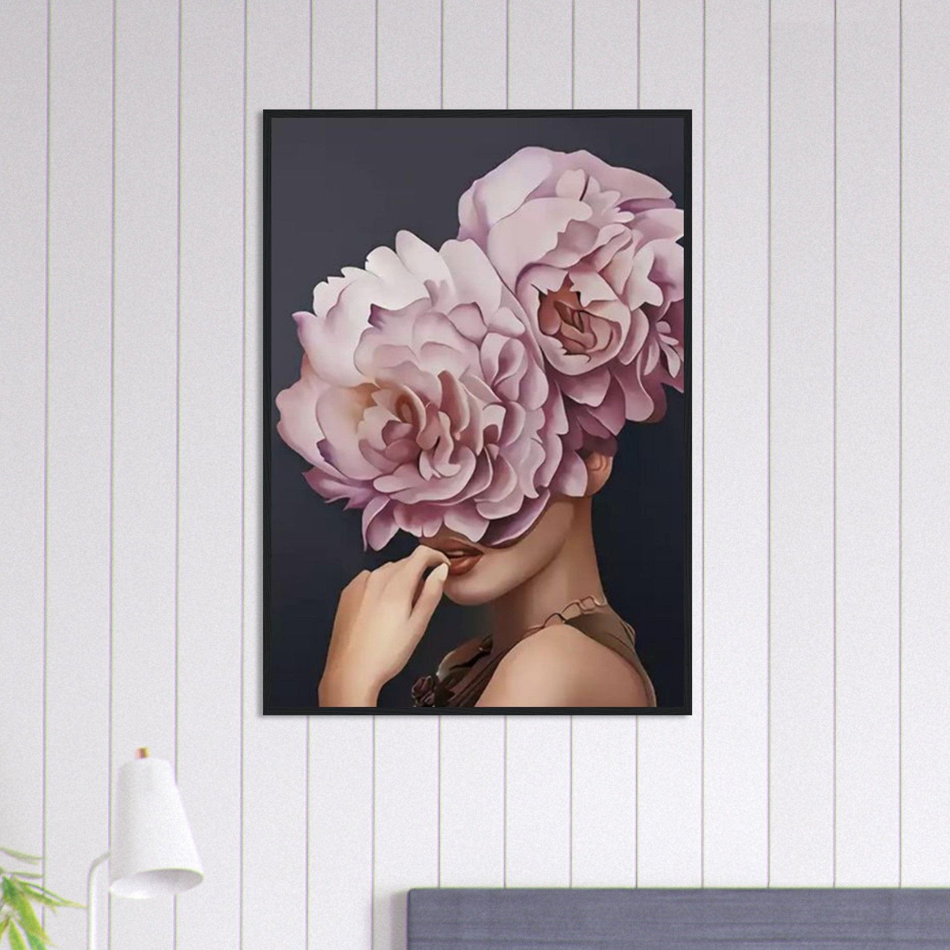 Tableau Femme Fleurs Cheveux Roses Violet