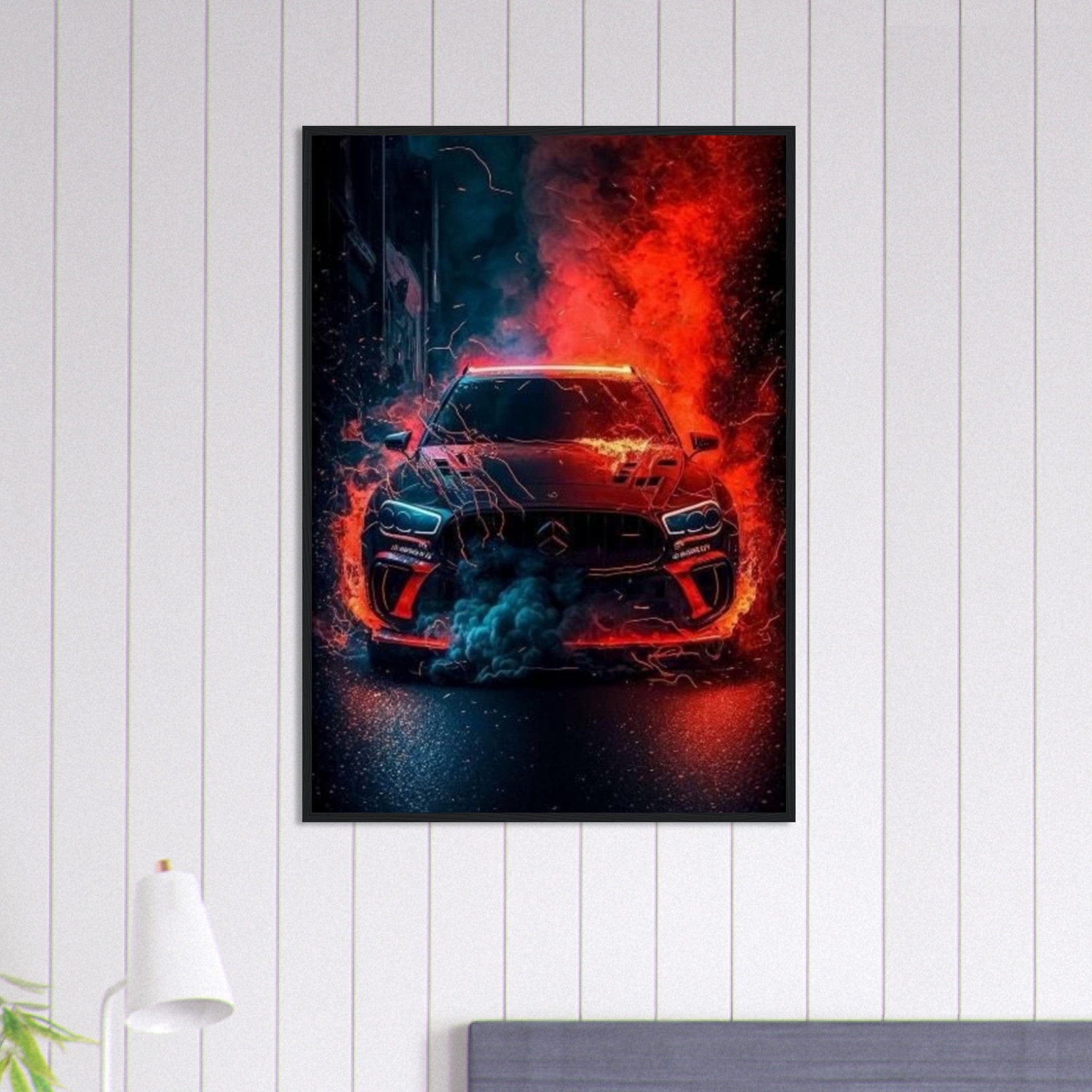 Canvanation Print Material 70x100 cm / 28x40″ Tableau Voiture Mercedes Police En Feu