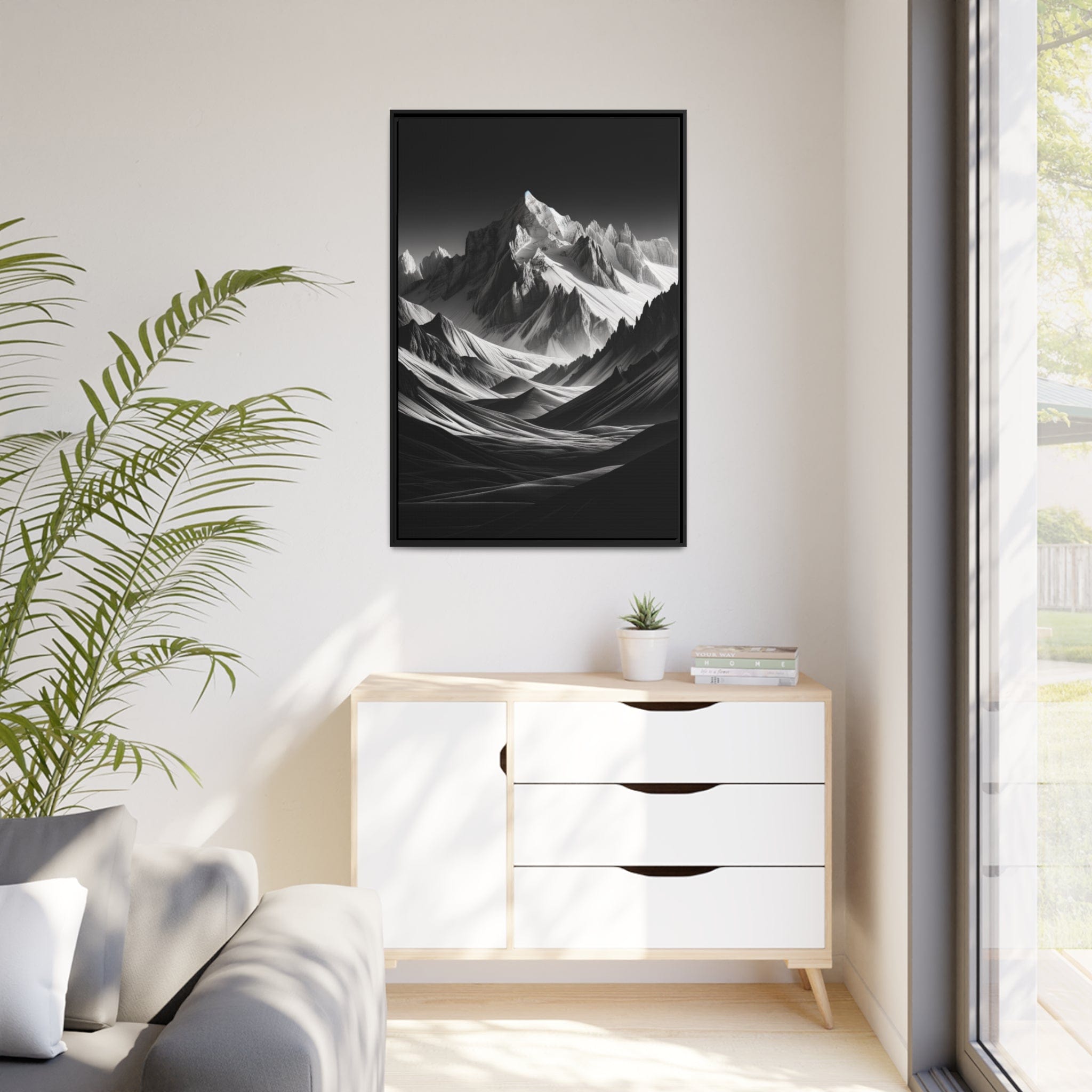 Printify Canvas Tableau "Contraste majestueux : Le paysage montagneux en noir et blanc"