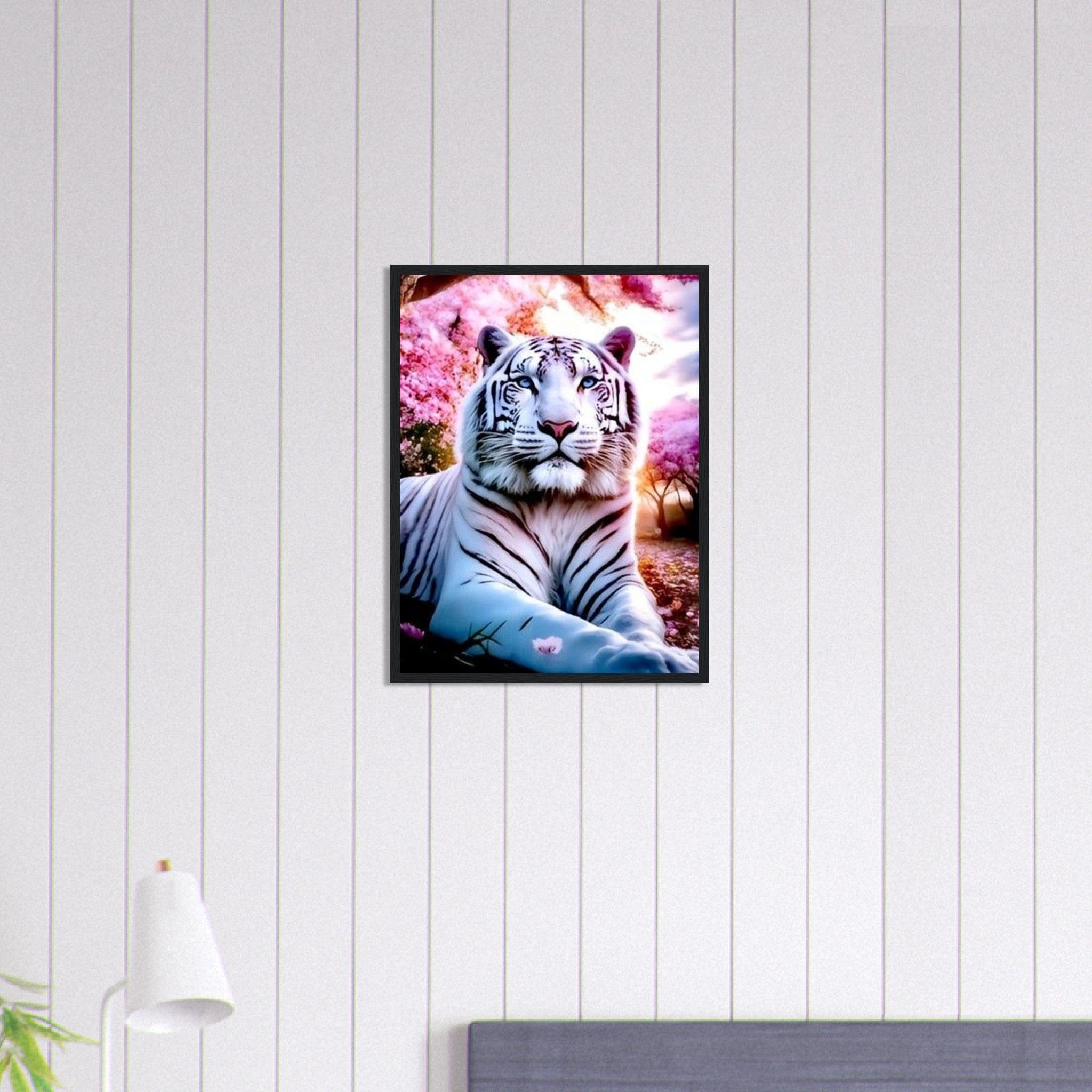 Tableau Tigre Blanc Fleurs De Cerisier - Canvanation