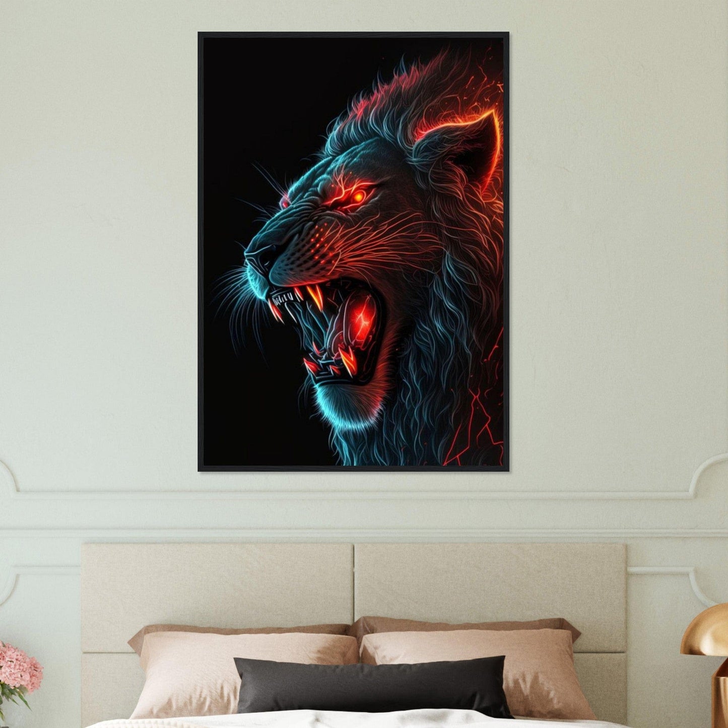 Tableau Lion Feu Bleu Orange